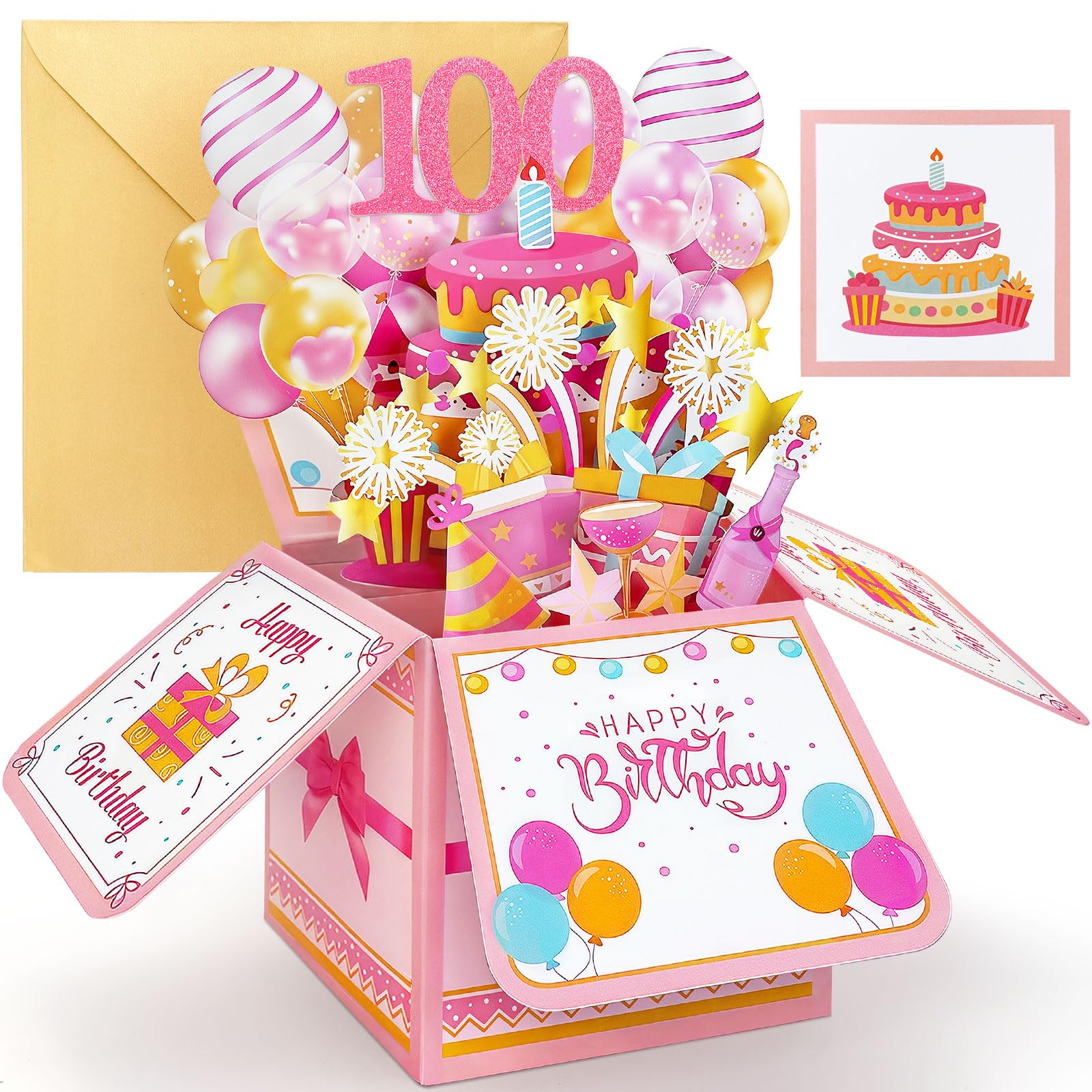 YianHien 100th Birthday Card, Pop Up 100 Birthday Card for Her, 100th birthday gifts for women, Pink 100th Birthday Decorations for Mum Nan Grandma