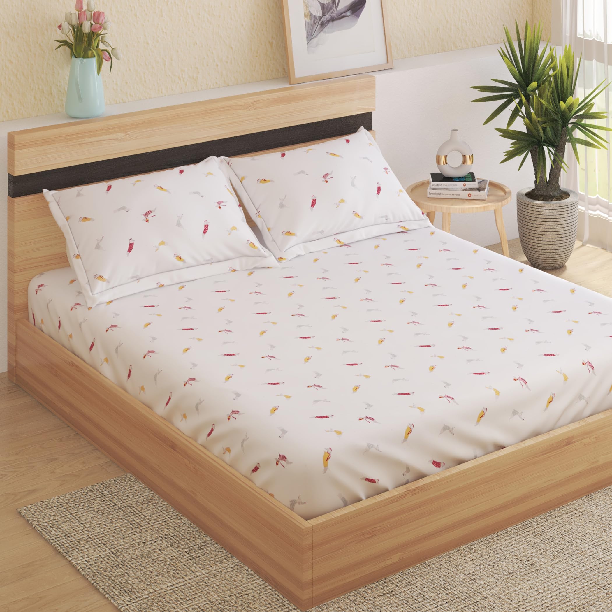 Home Centre Slate Kids Cotton 180TC Printed 3Pcs King Fitted Bedsheet Set-image-49