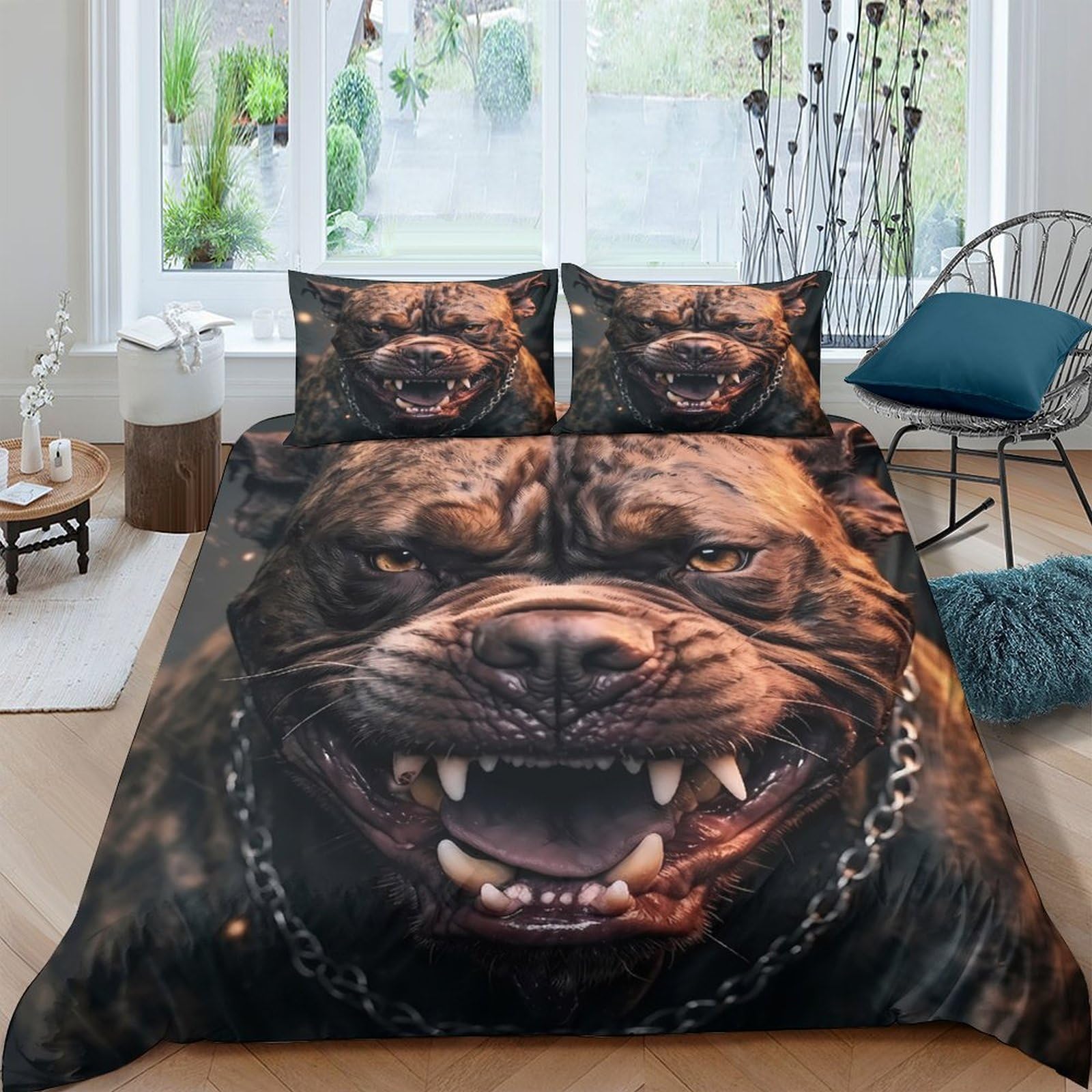 Ctjqhvkz Style-5 3D Printed Fierce Dog Fitted Sheet Microfiber Soft Anti-Slip Mattress Cover For Bedroom Dorm Decorative Protector Single（135X200cm）