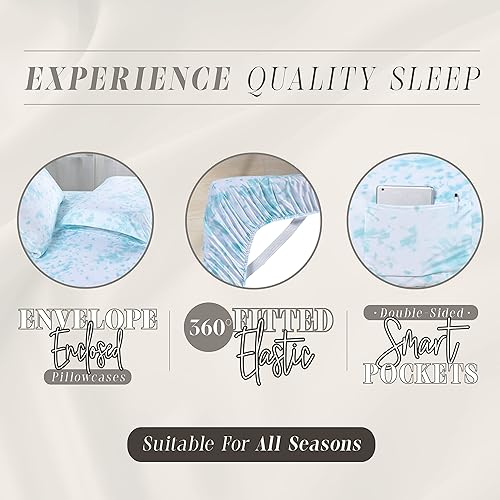 Miniatura 4 de Elegant Comfort Aria - Juego de sábanas de teñido anudado, 4 piezas, 1500 hilos, teñido anudado en espiral, suave como la seda, resistente a la