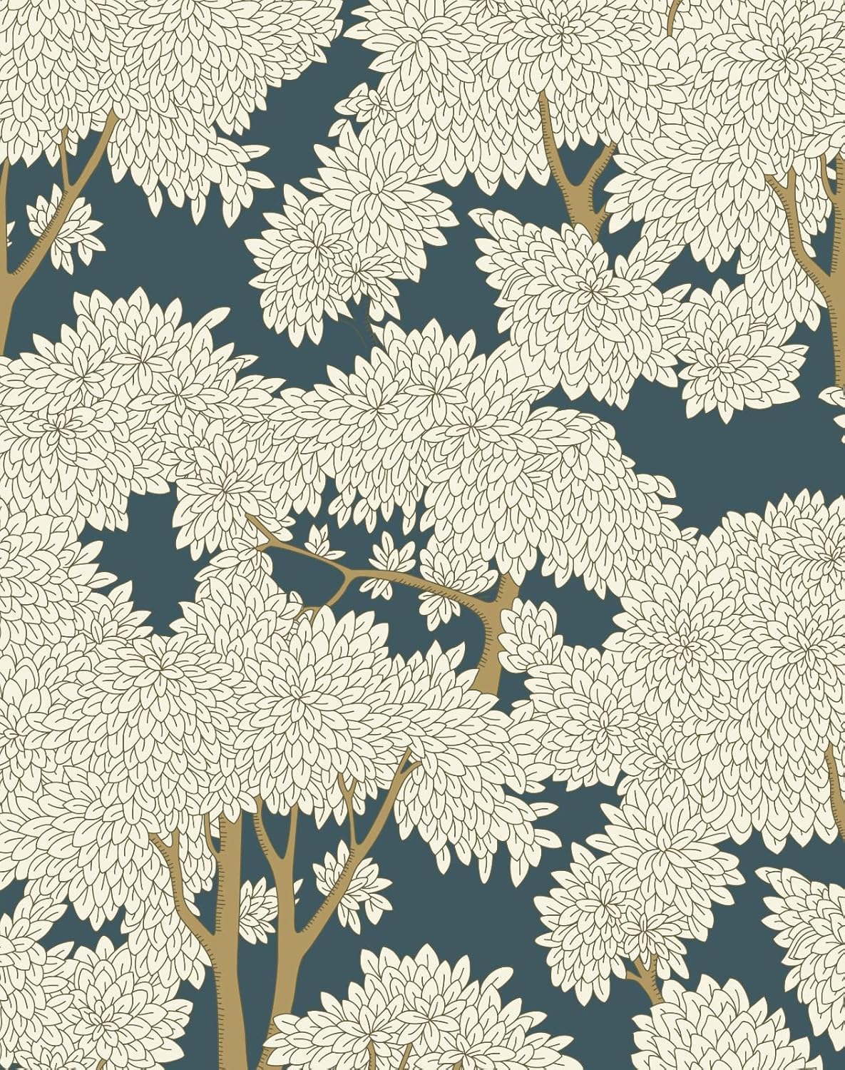 Tree Peel and Stick Forest Jungle Waterproof Bathroom Mural Stick on Wallpaper (Peacock Blue, 17.7in x 6.6ft)