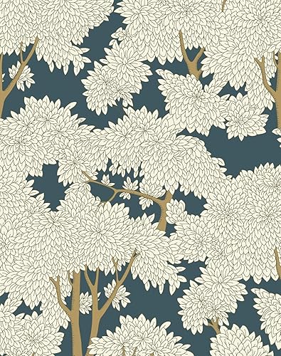 Miniatura 11 de Papel tapiz autoadhesivo extraíble para dormitorio, sala de estar, fondo beige con árboles grises y azules, papel tapiz de vinilo texturizado (17.7