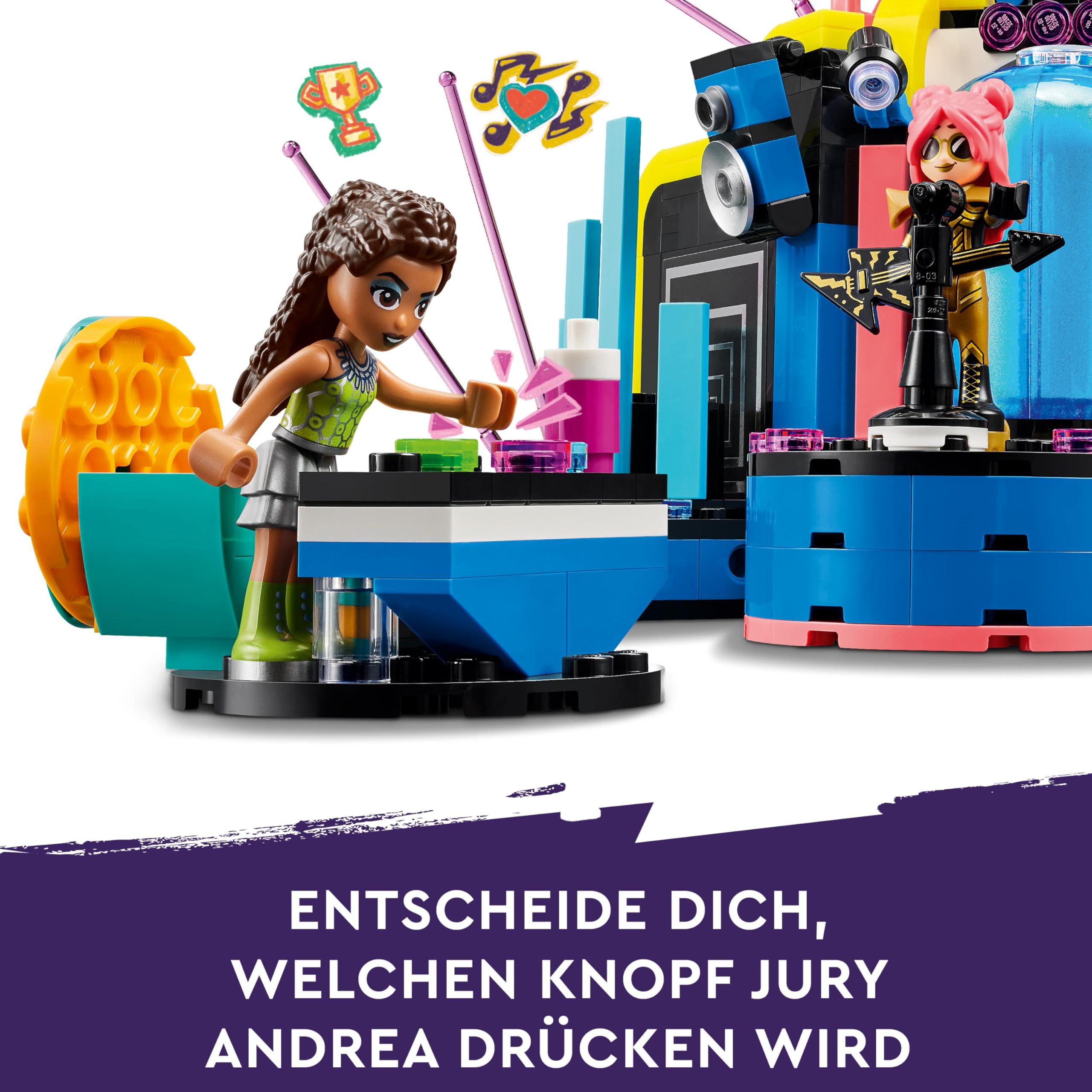 LEGO Friends Talentshow in Heartlake City Set, Musik-Spielzeug für Kinder mit 4 Figuren inkl. Andrea, Bühne und Instrumente, Musik-Geschenk für Mädchen und Jungen ab 7 Jahren 42616