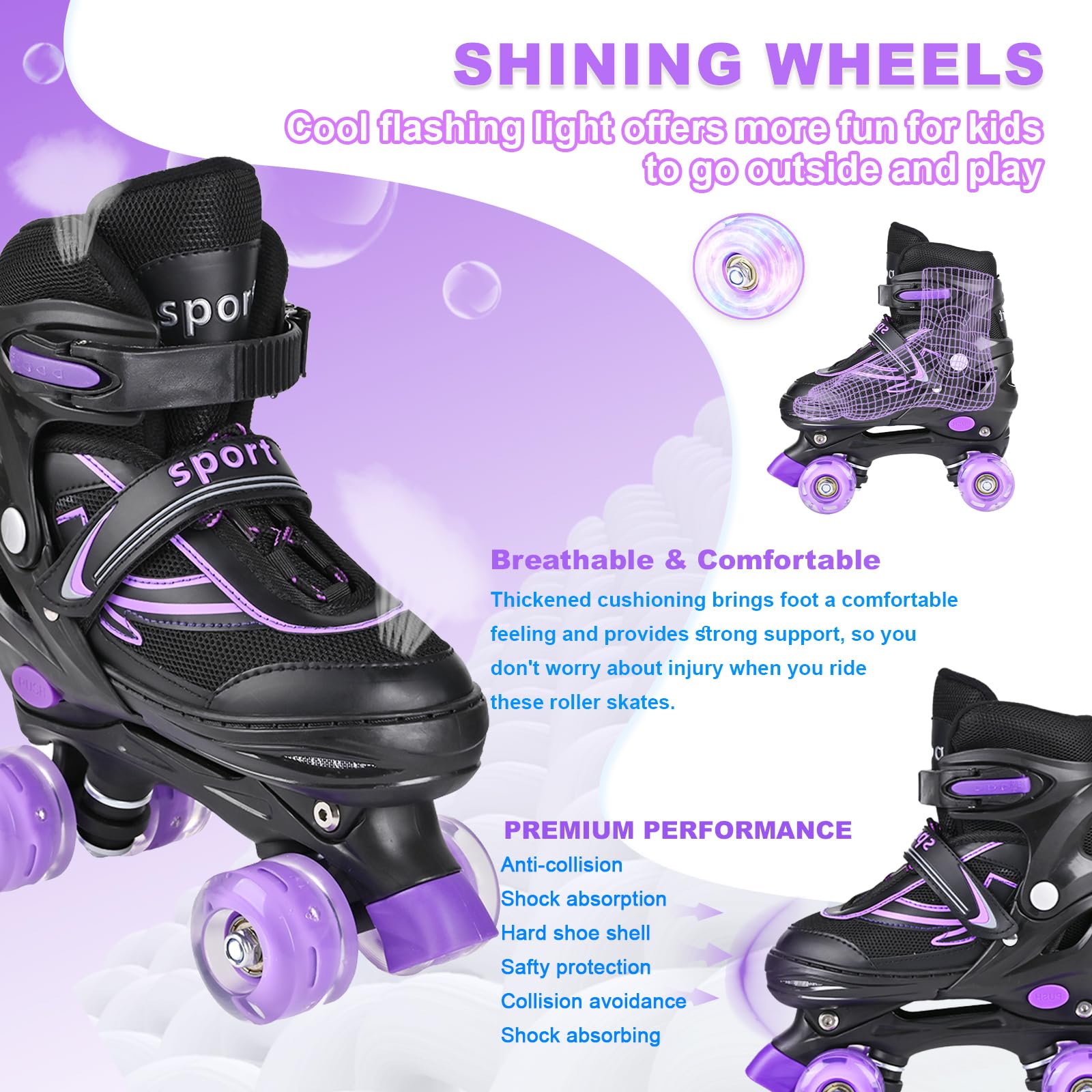 DUZSKJ Pattini regolabili per bambini per ragazzi e ragazze, pattini a rotelle regolabili con tutte le ruote illuminate per bambini bambini piccoli grandi bambini principianti