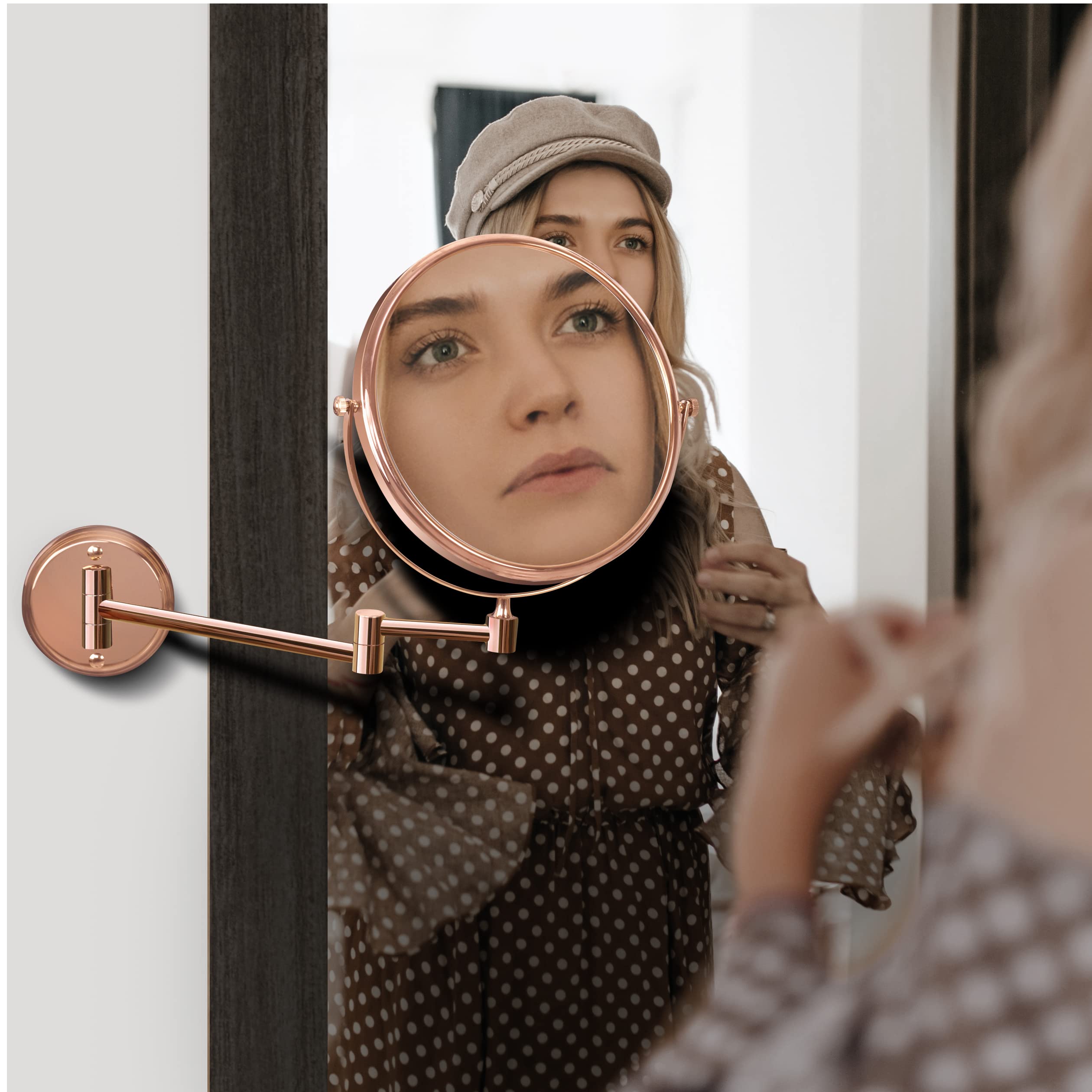 Plantex Premium Brass Magnifying Mirror/Dual Side Swivel Zoom Mirror with 5x/1x Magnification/Vanity Mirror for Bathroom (8 Inches-Rose Gold/Wall Mount) — Amazon image 3
