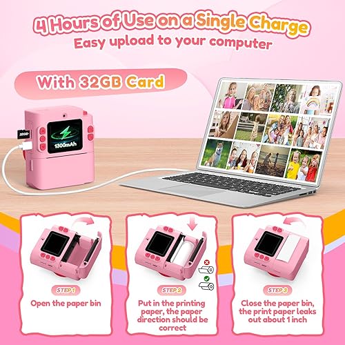Miniatura 7 de Regalo para niñas de 3 a 12 años: Cámara digital instantánea de impresión instantánea 1080P Juguetes de doble cámara Cumpleaños Navidad Regalos de