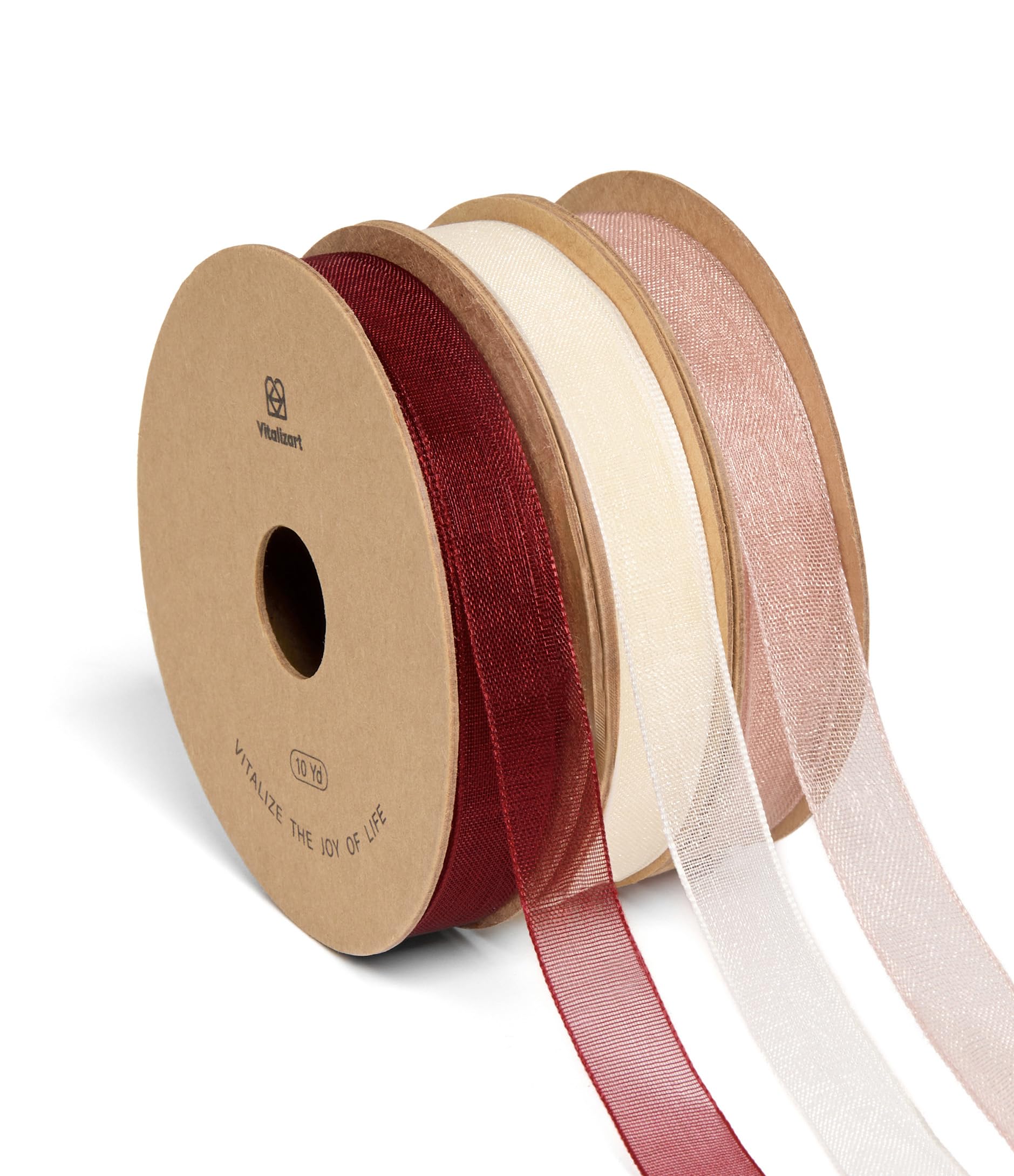 Vitalizart 0,95 cm x 27,4 m Organzaband in Creme & Rose & Rot, 3 Rollen x 9.14 m, Geschenkband für Geschenkverpackungen, Bastelarbeiten, Weihnachtsbaumschleifen, Hochzeitseinladungen, Blumensträuße