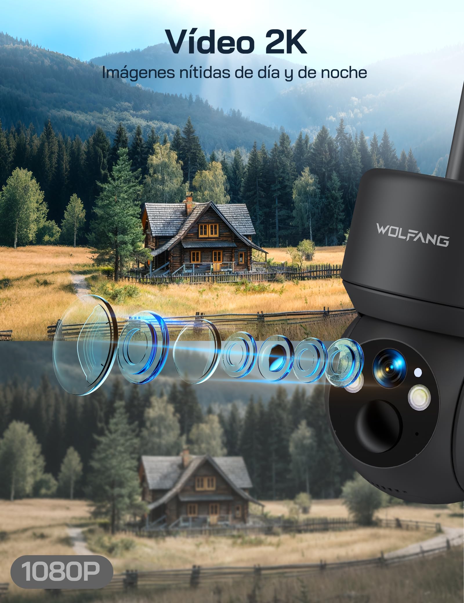 WOLFANG Câmara de Vida selvagem, Celular 4G LTE alimentada por energia Solar com visualização de 2,5 K de vídeo ao Vivo, inclinação de 355°, Ajuste Remoto de 90°