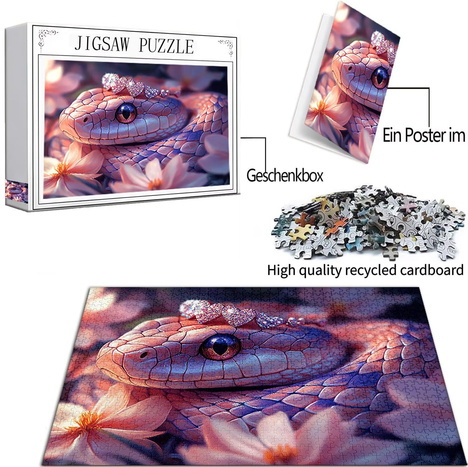 Schlange Puzzle 2000 Teile Erwachsene, Groß Puzzle Bild Poster Design, Holz Jigsaw Kreativ Set für Erwachsene Teile mit Geschenkbox Verpackung for Wanddeko Wohnzimmer, Geschenke, 100x70cm, Model278