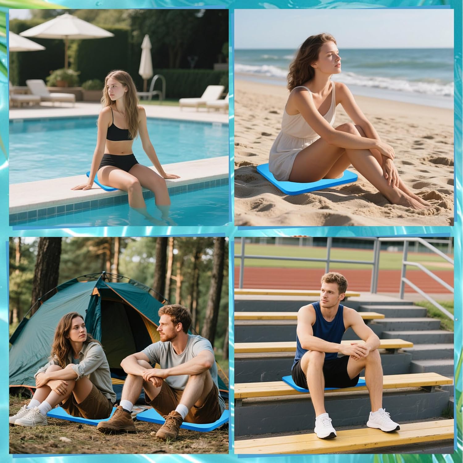 4 Pcs Poolside Seating Mat, 14 x13 x 0.6 Inch EVA Foam Poolside Cushion for Edge of Pool, Portable Seating Mat for Side of Pool, Poolside Seat Pad for Above Ground Pools Lounging