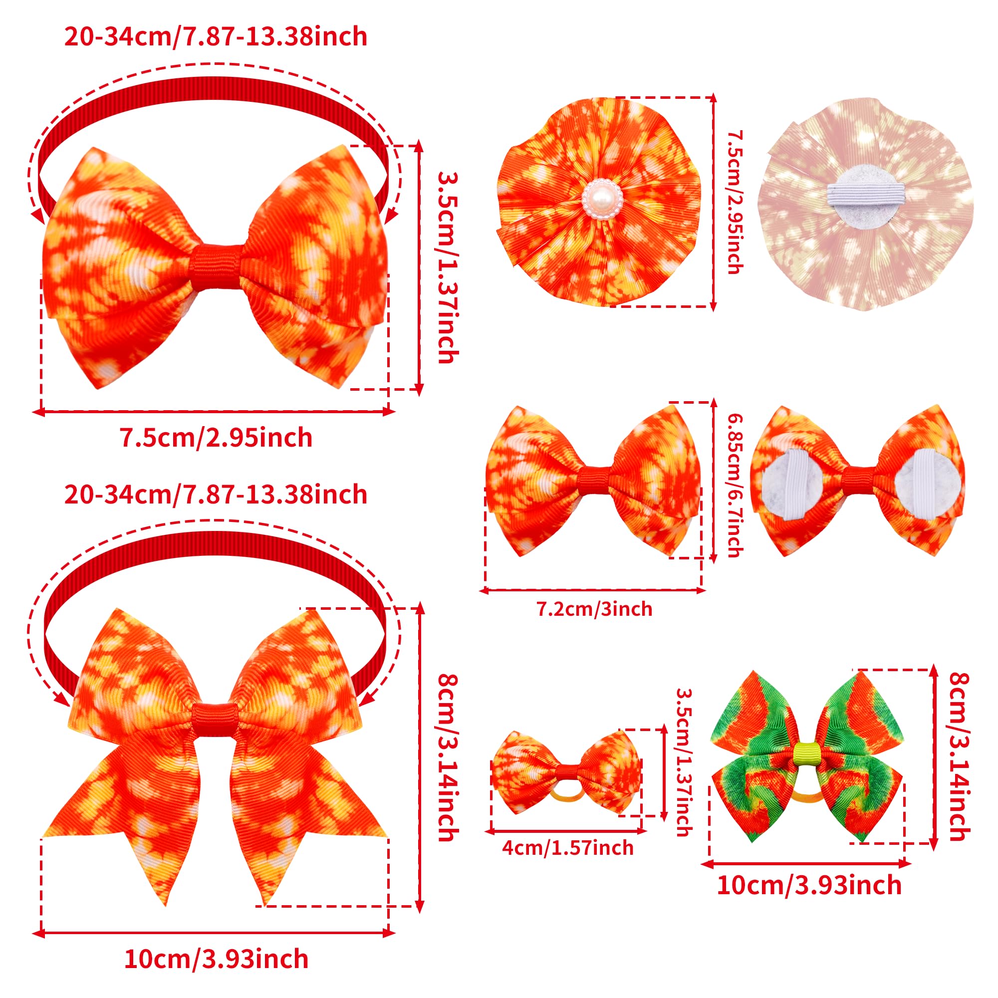 La confezione da 120 fiocchi per cani tie dye include 60 collari per cani, fiori e papillon, 20 papillon con collare regolabile, 40 fiocchi per capelli per ragazze, femmine, ragazzi, cani