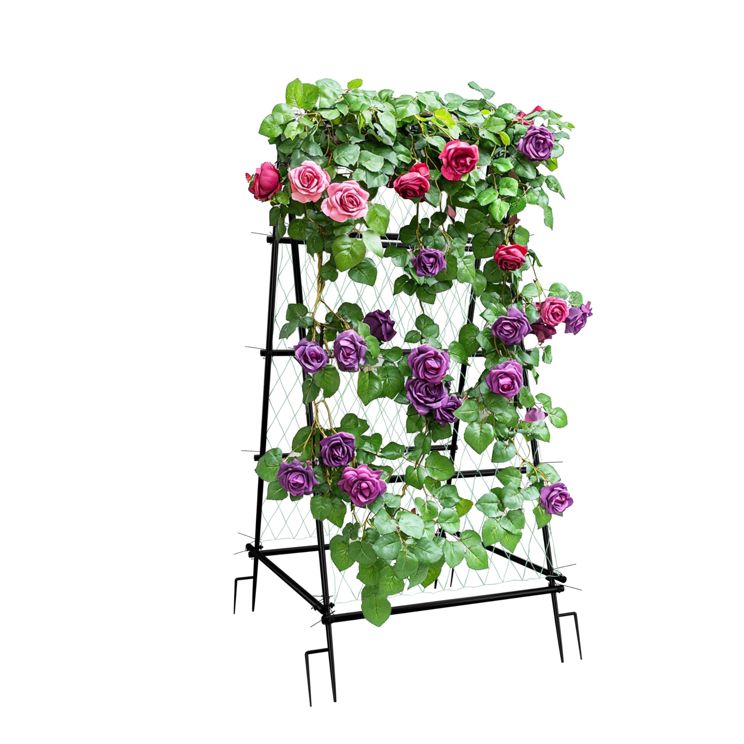 UNHO Garden Arch Trellis for Climbing Plants Outdoor, 176CM Tall Cucumber Trellis Grape Trellis Metal Vine Plants Support with Netting for Flower Vegetable Tomato