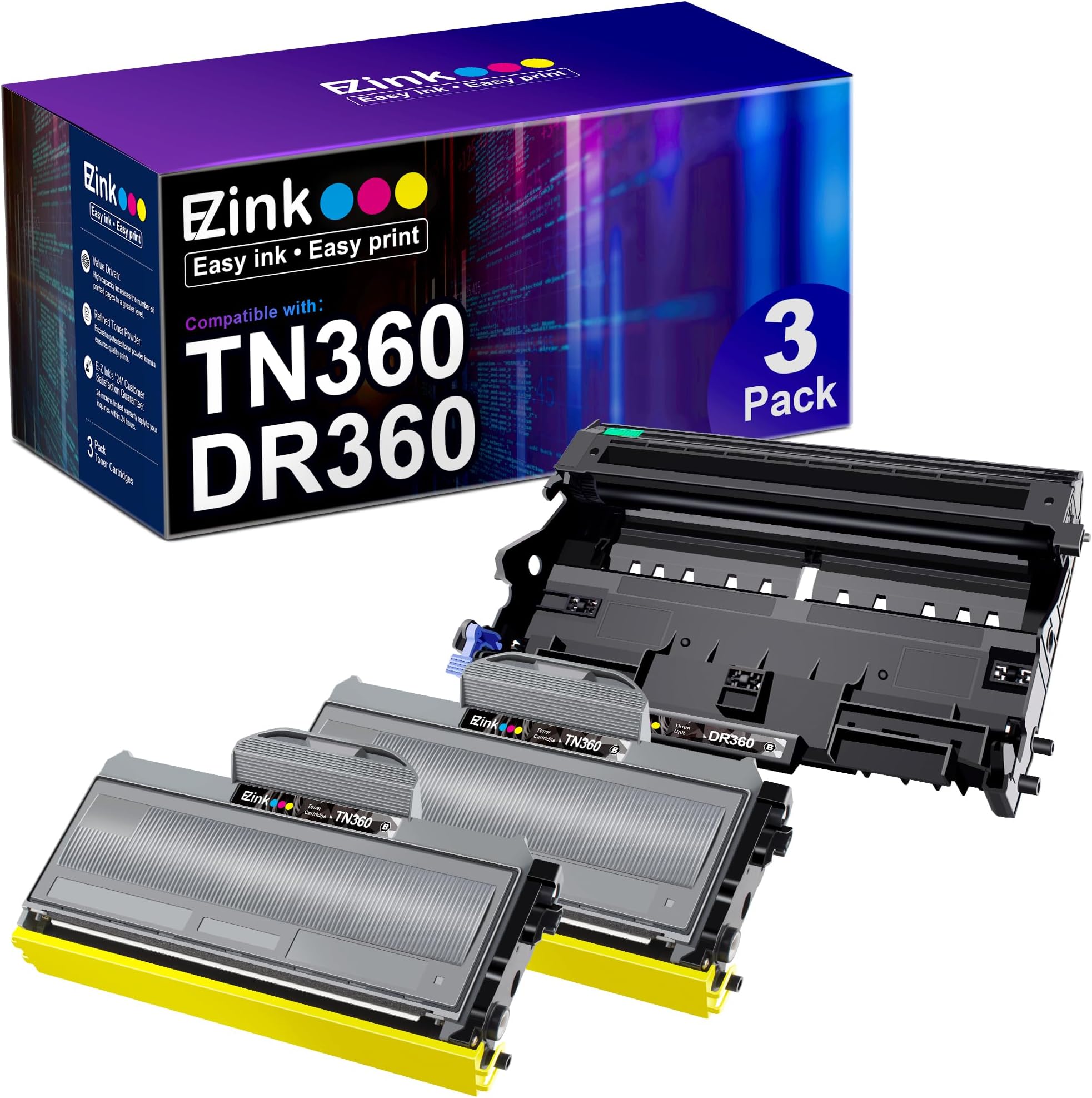 E-Z Ink Compatible Toner Cartridge & Drum Unit Replacement for Brother TN360 TN330 DR360 DR-360 High Yield Compatible with DCP-7040 DCP-7030 MFC-7840W HL-2140 MFC-7340(2 Toner, 1 Drum Unit)
