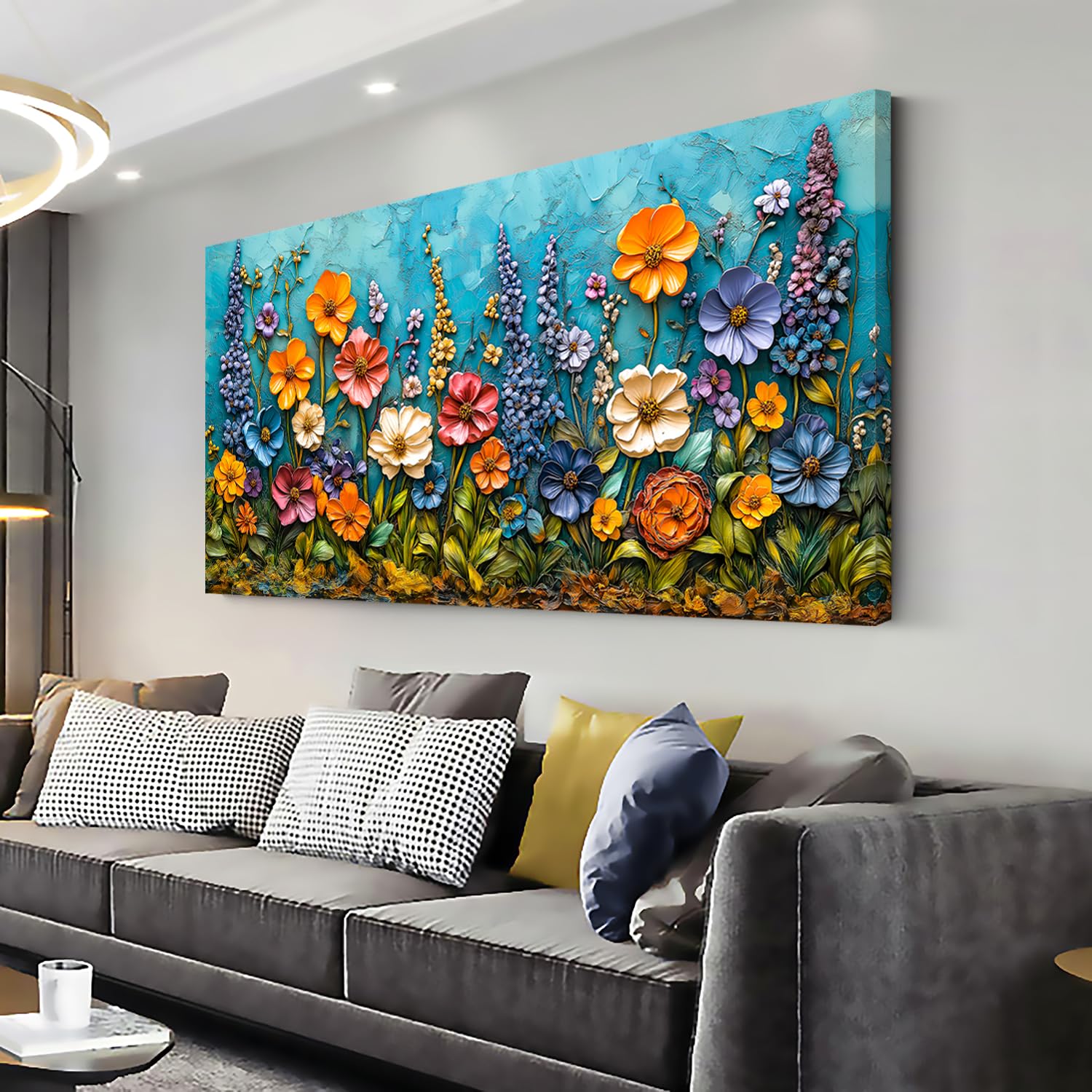 Photo 1 of GAFSING Flowers Canvas Wall Art Colourful Oil Painting Prints Modern Floral Garden Artwork Picture Waterproof Canvas Prints for Living Room Bedroom Kitchen Home Office Decor (28x58 inch)