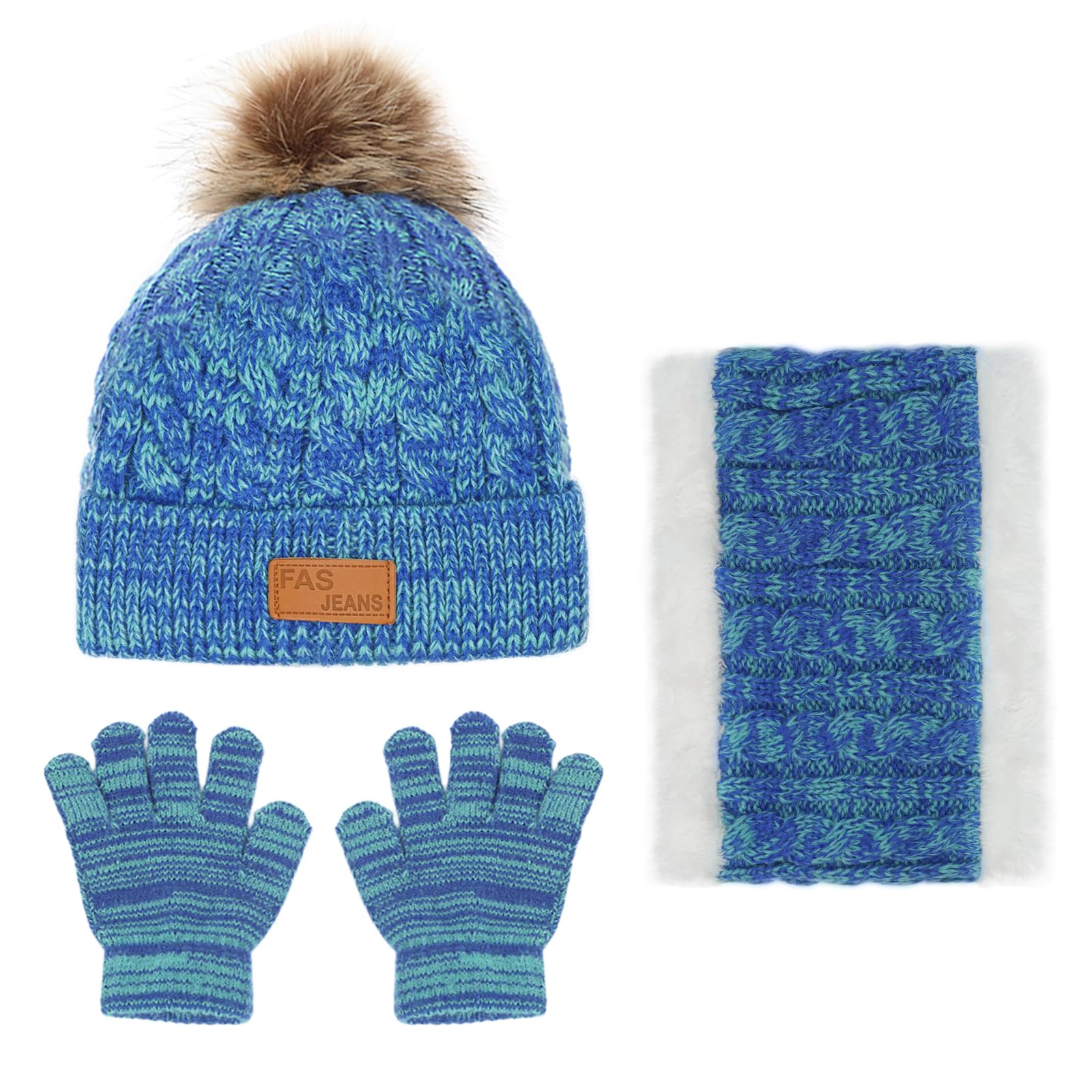 Baynetin Echarpe et Gants Bonnet Ensemble, Enfant Hiver Tricoté Tour de Cou Chaud Bébé Gants Bonnet, 3 en 1 Hiver Accessoires pour Fille Garçon 2-8 Ans Ski Activité de Plein Air