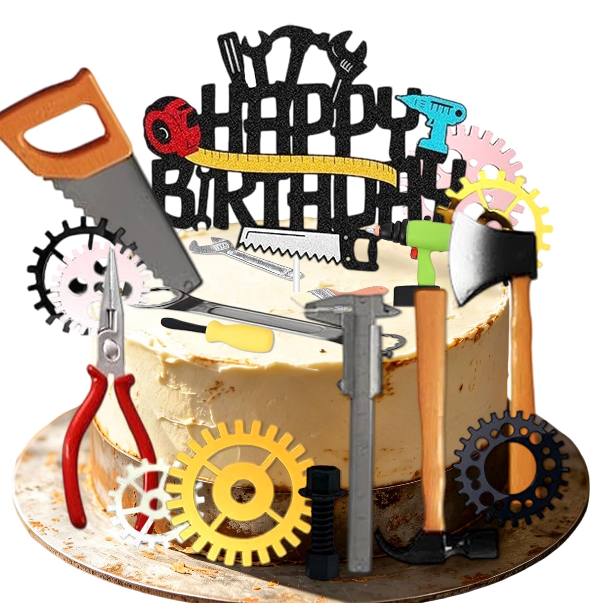 Tools Cake Decoration Key Hammer Drill Pliers Hand Saw Screwdriver Theme Happy Birthday Party Cake Baby Party Decoration