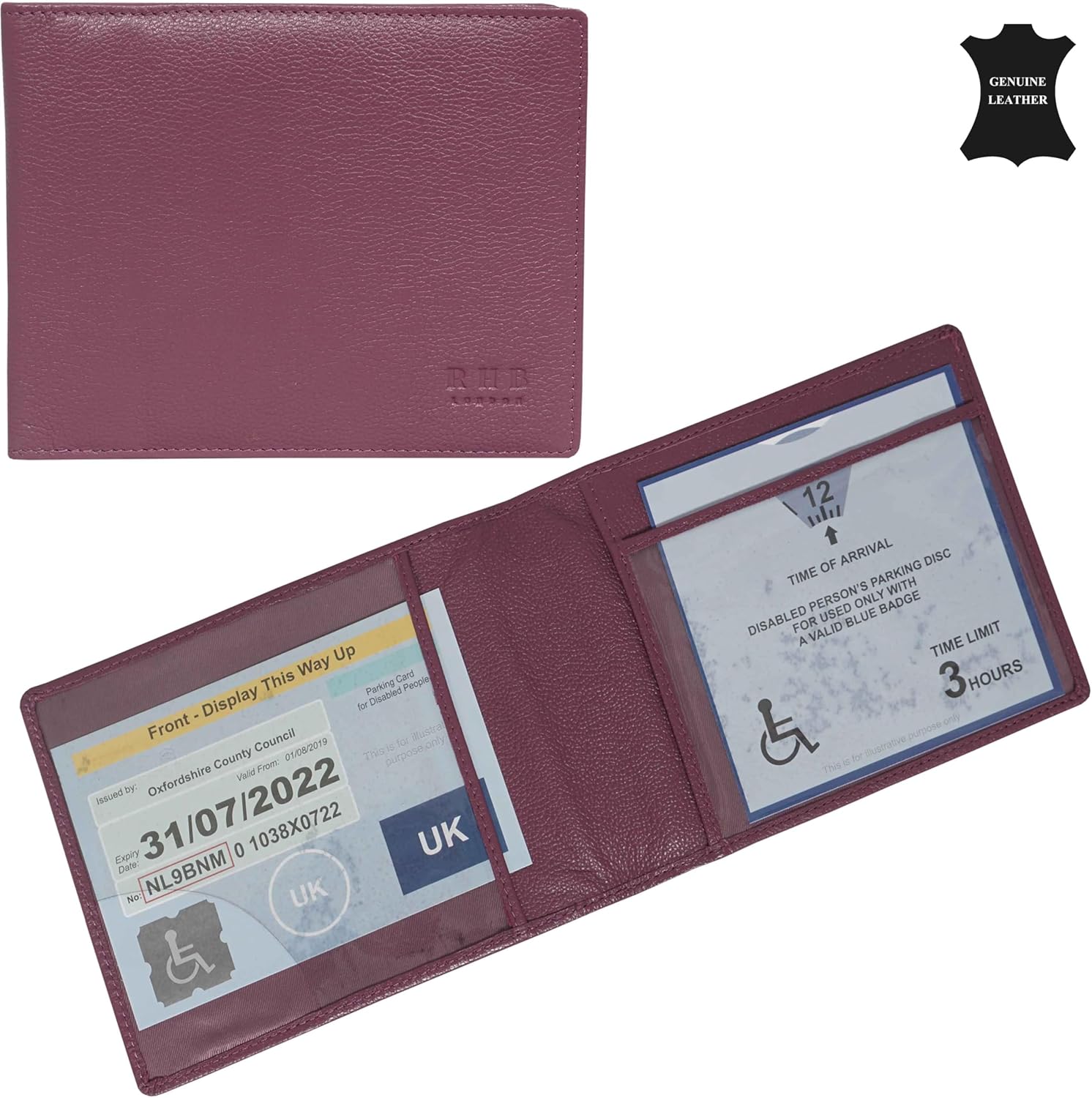 RHB Genuine Leather Disabled Blue Badge Holder with Timer Wallet