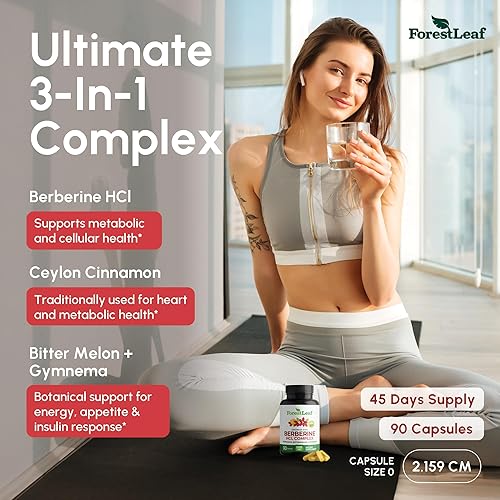 Miniatura 5 de Suplemento de berberina de 1300 mg por porción, 97% probado ultra alta potencia berberina HCl con canela de Ceilán, melón amargo y gimnasia,