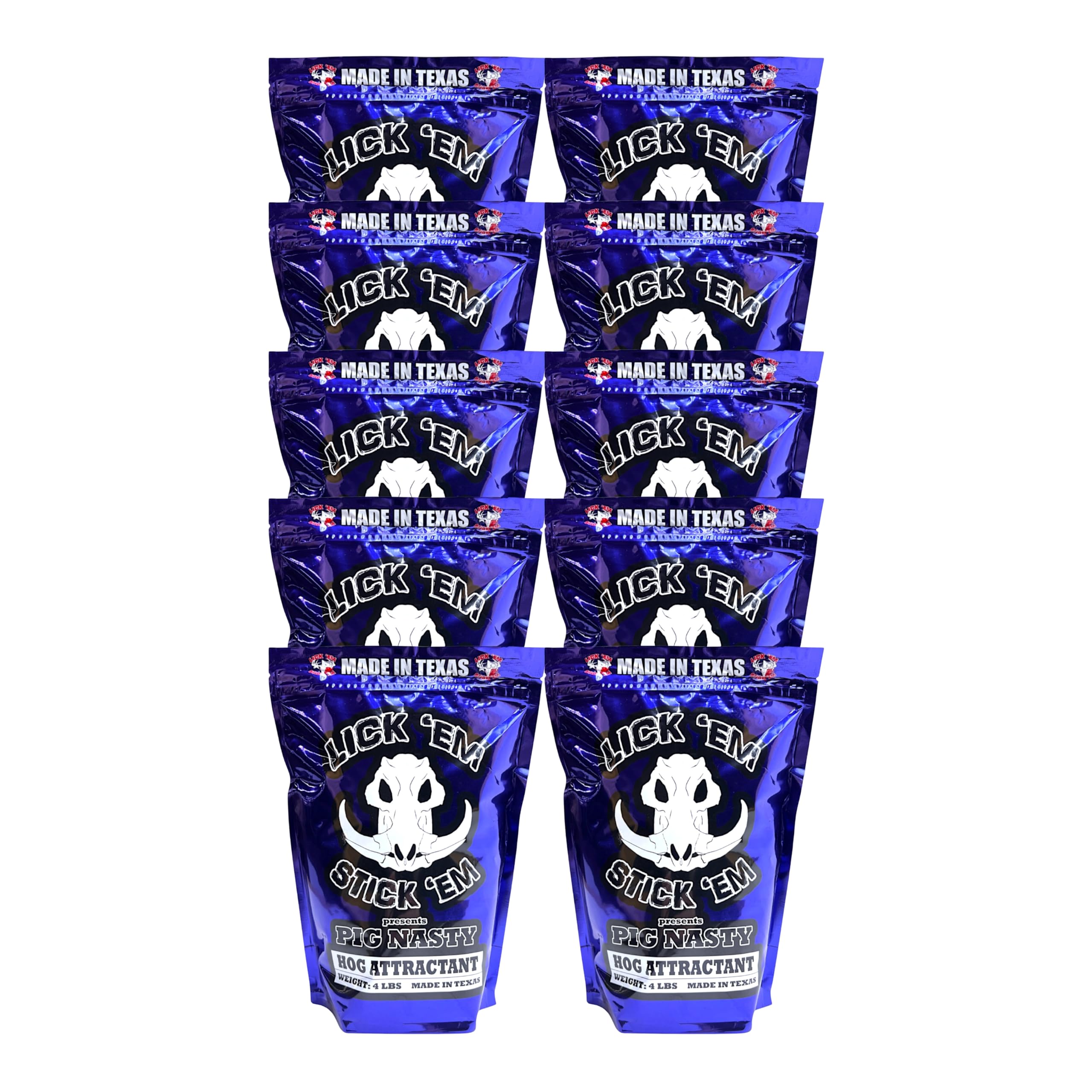 Lick Em Stick Em Pig Nasty 4lb Hog Attractant for Wild Boar & Hog Hunting | Sweet Scent, Granular Formula for Feeders & Bait Sites | Supports Digestion & Wildlife Health | 10 Pack