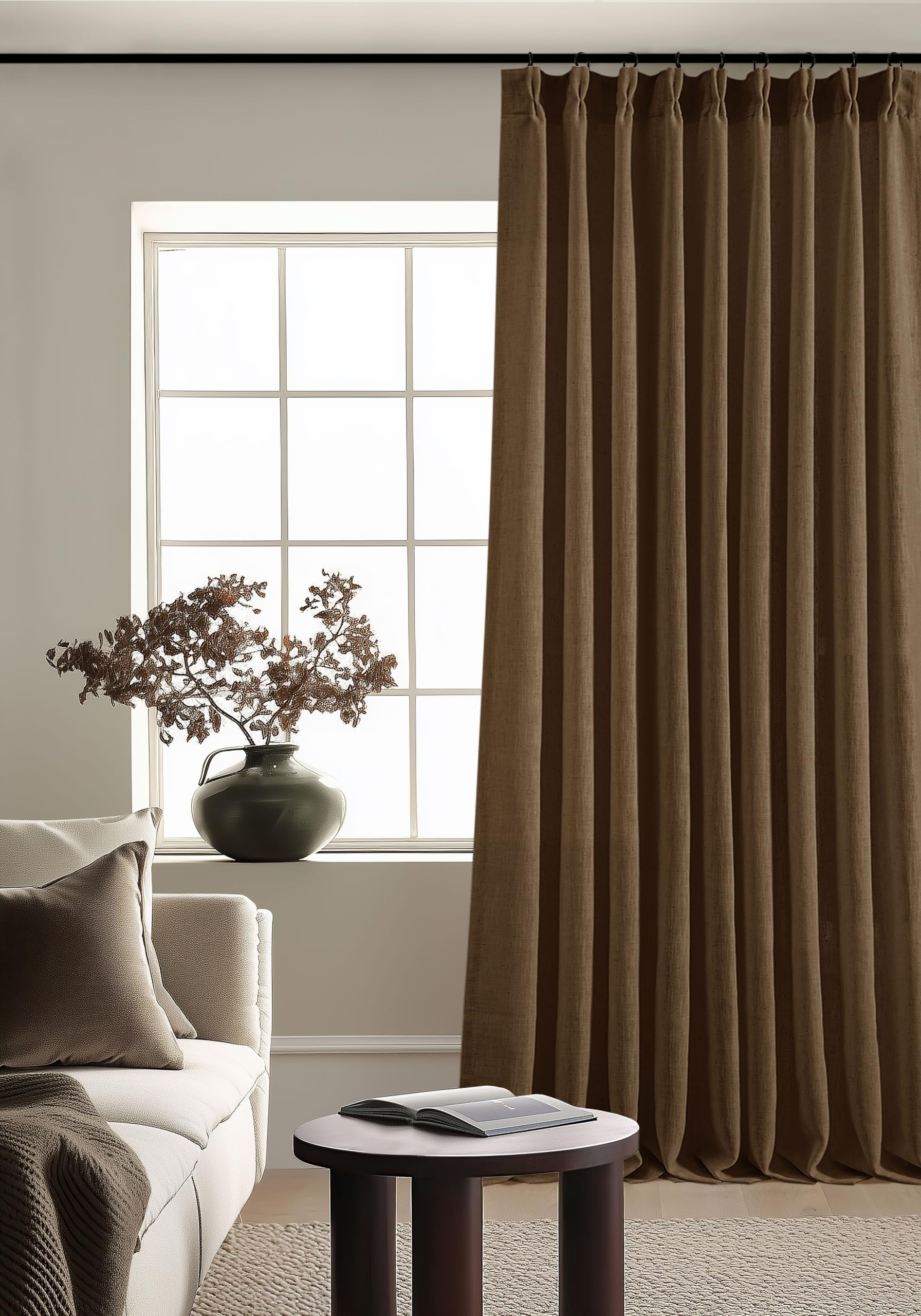 Dutch Cocoa Pinch Pleat Linen Curtains 120 Inches Long 60 Inch Wide 1 Panel โ image 1