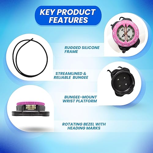 Vista 74 de Scuba Choice Brújula de buceo (soporte de muñeca/bungee) – Herramienta de navegación submarina fácil de leer para buceo, diseño duradero con bisel