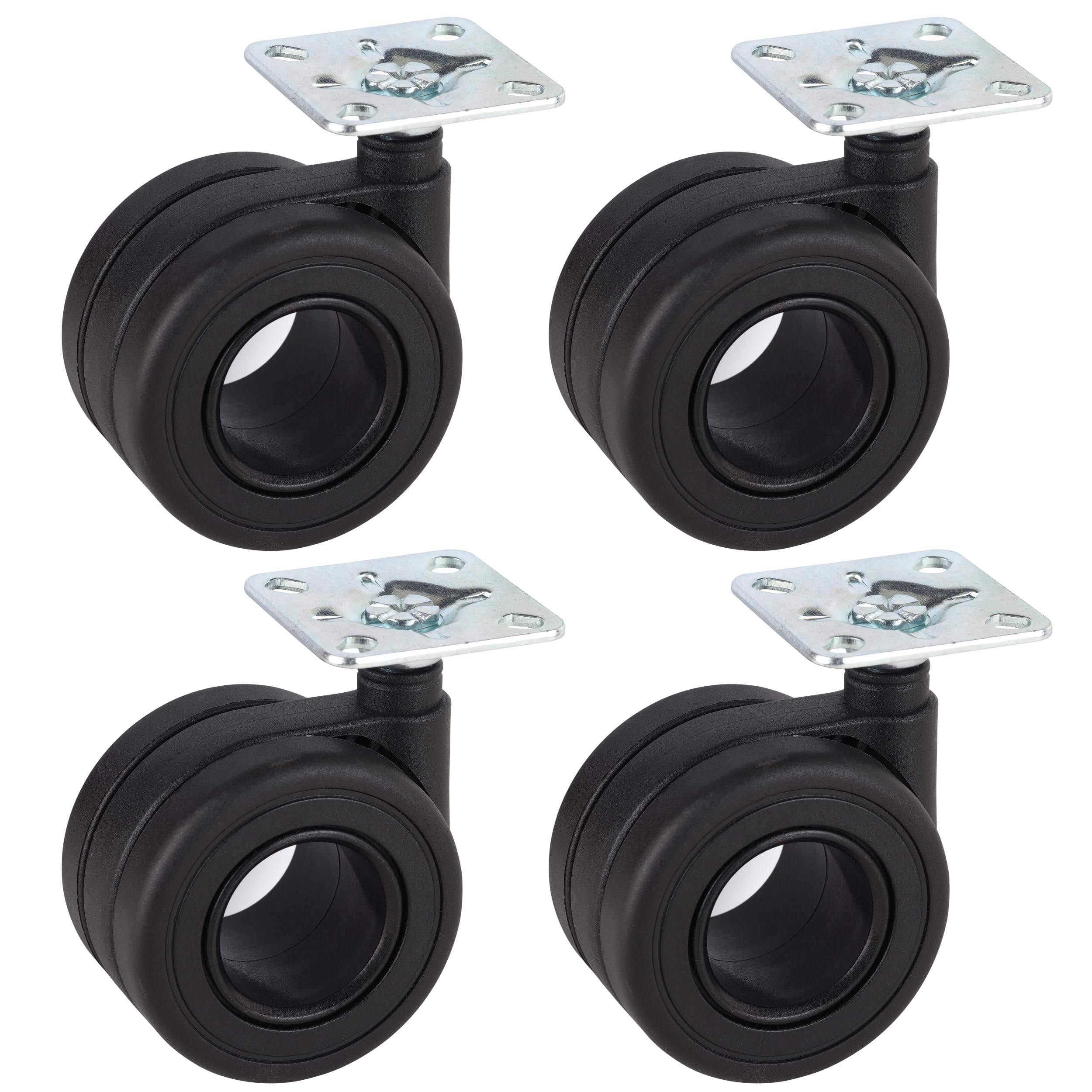 Roulettes doubles en plastique Dörner + Helmer 65x43mm lot de 4 pour meubles noirs