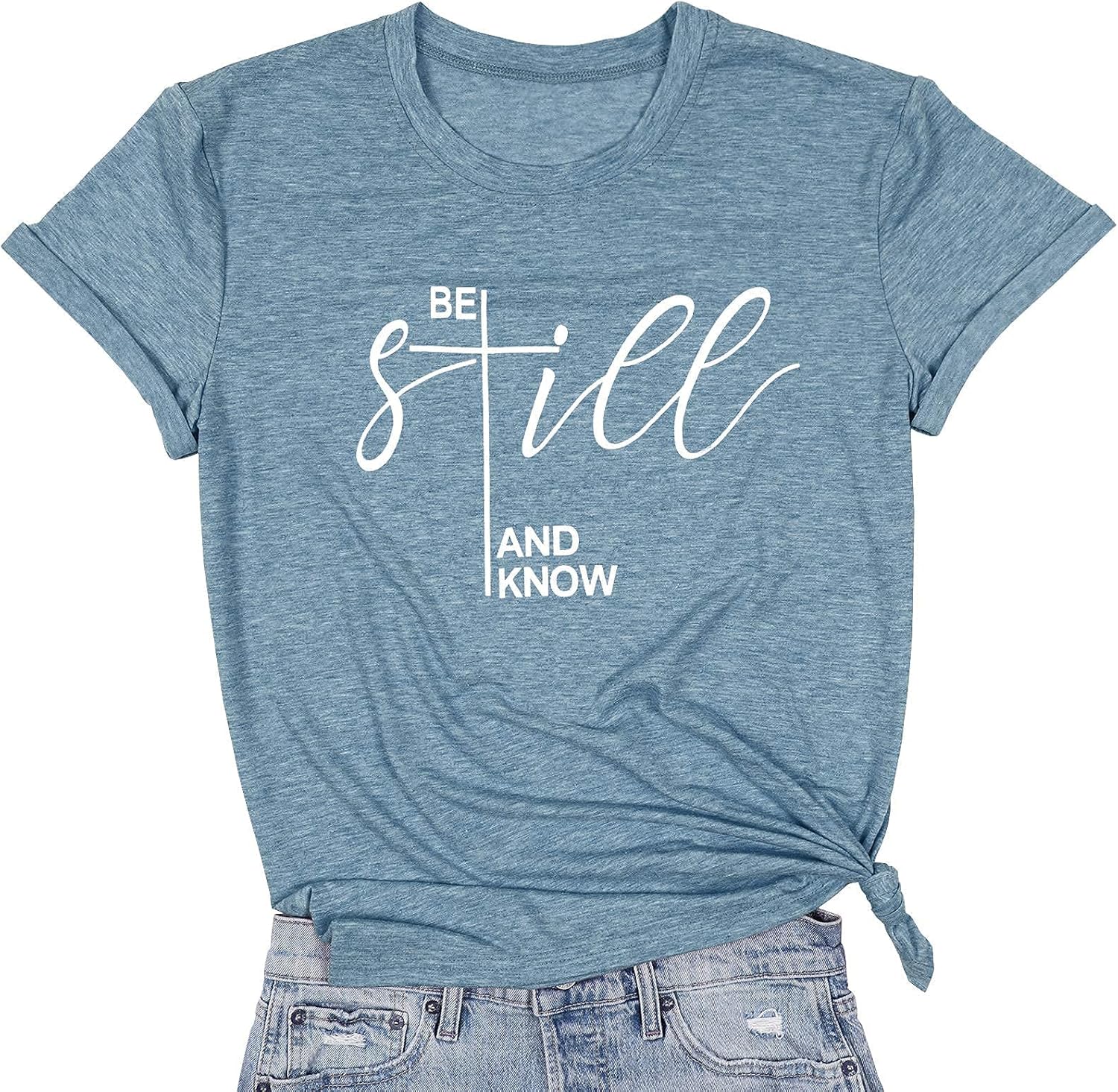 ASTANFY Christian Shirt Women Be Still and Know T-Shirt Inspirational Easter Jesus Short Sleeve Casual Tee Tops - Image 5