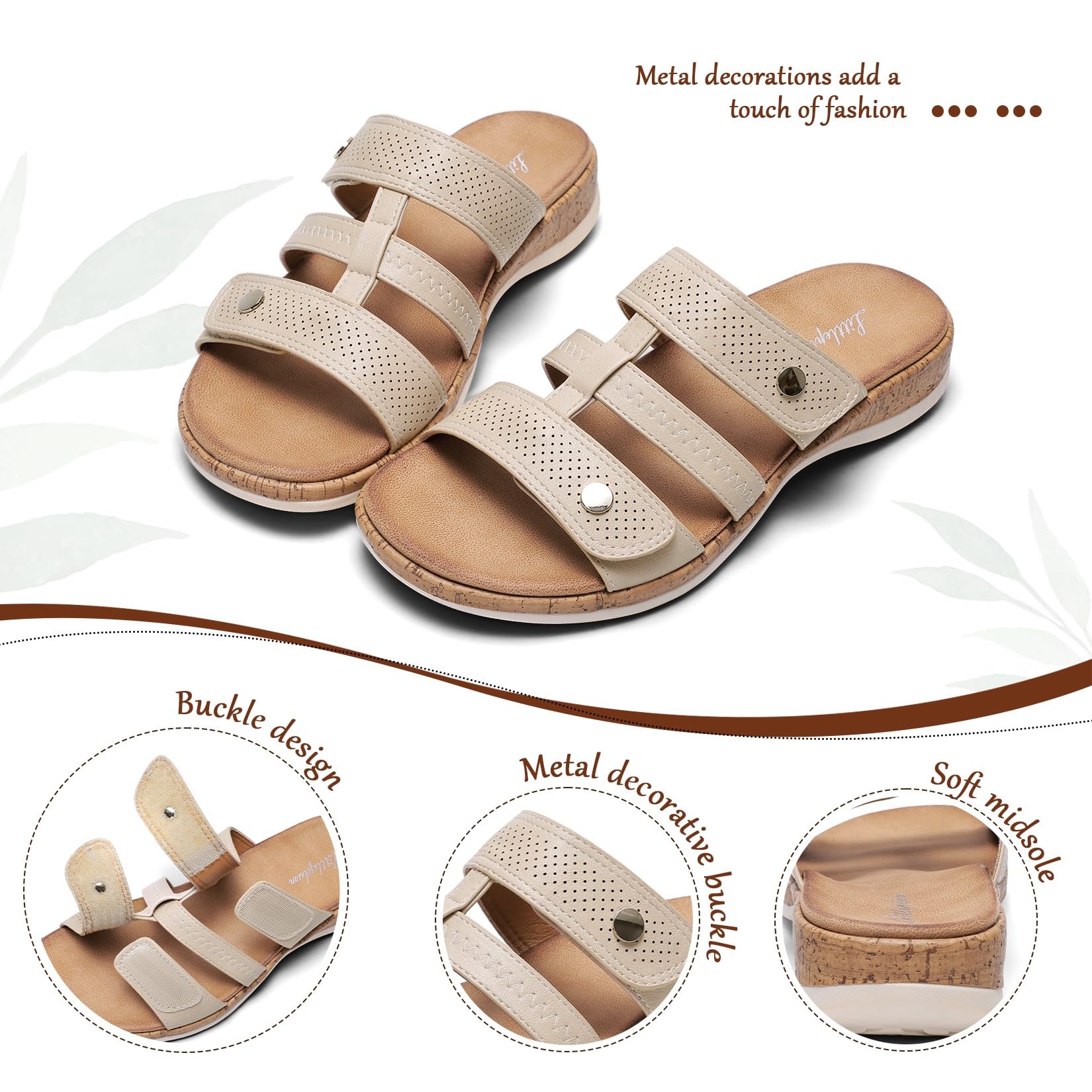 Littleplum Damen Pantoletten Modische Sandalen Frauen Kork-Fußbett mit Arch Support Sommer Latschen Schlappen Hausschuhe Größe 37-42