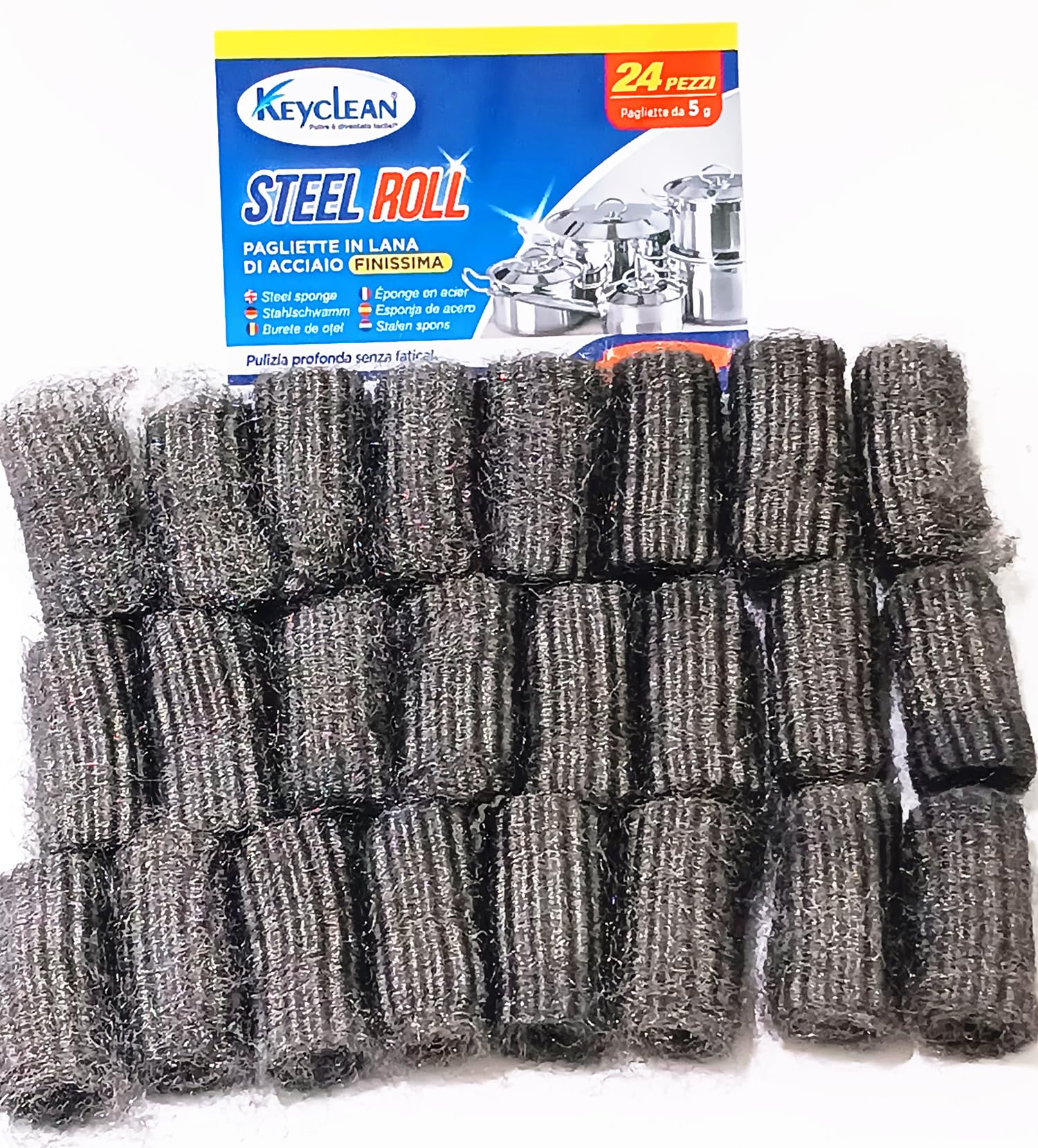 BIB Pagliette in Lana di Acciaio Finissima, 24 Pezzi Pagliette da 5 grammi. Pulizia Profonda Senza Fatica (monouso usa e getta)