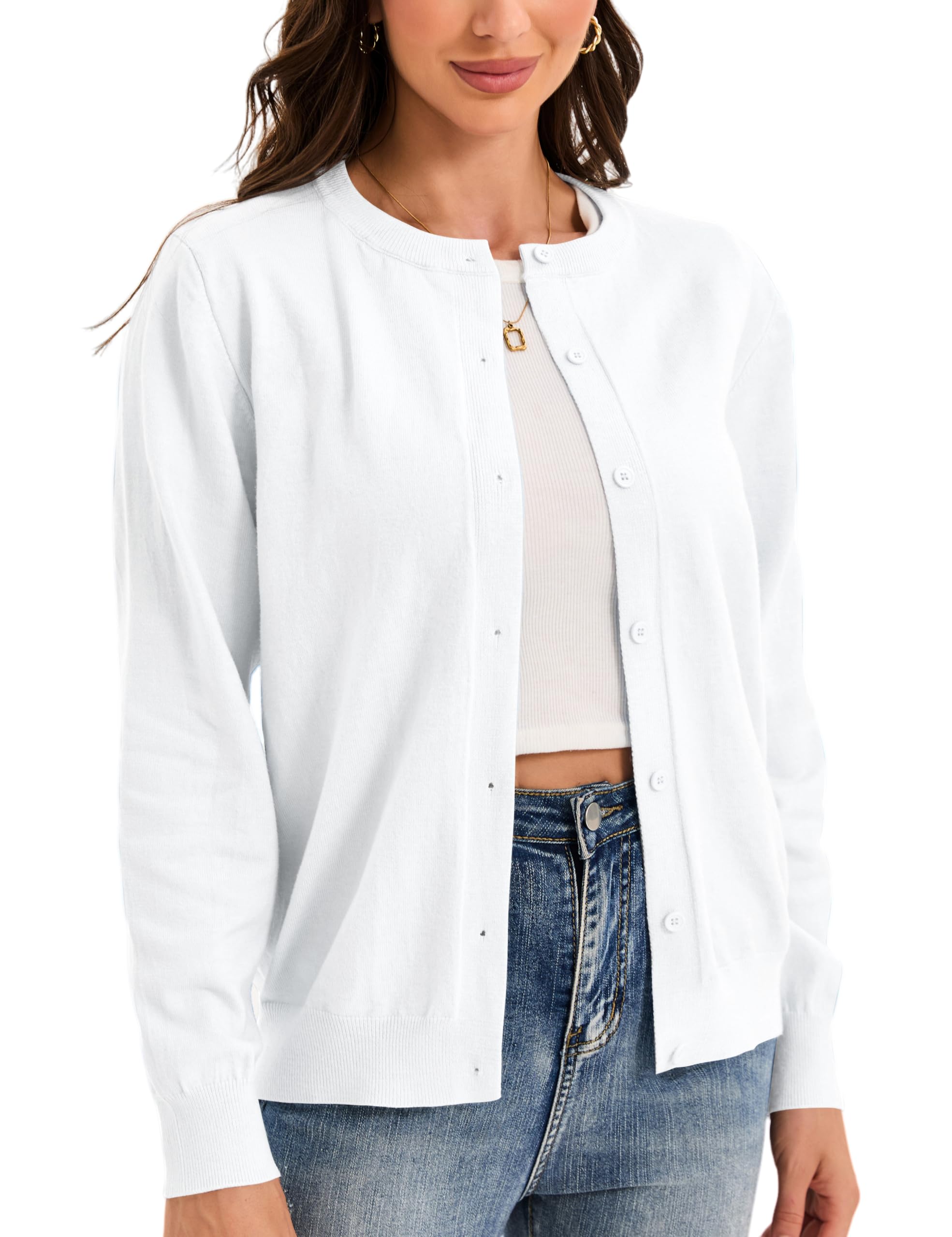 Womens Cardigan Sweaters Button Down Classic Long Sleeve Casual Crewneck Soft Fall Tops S-2XL