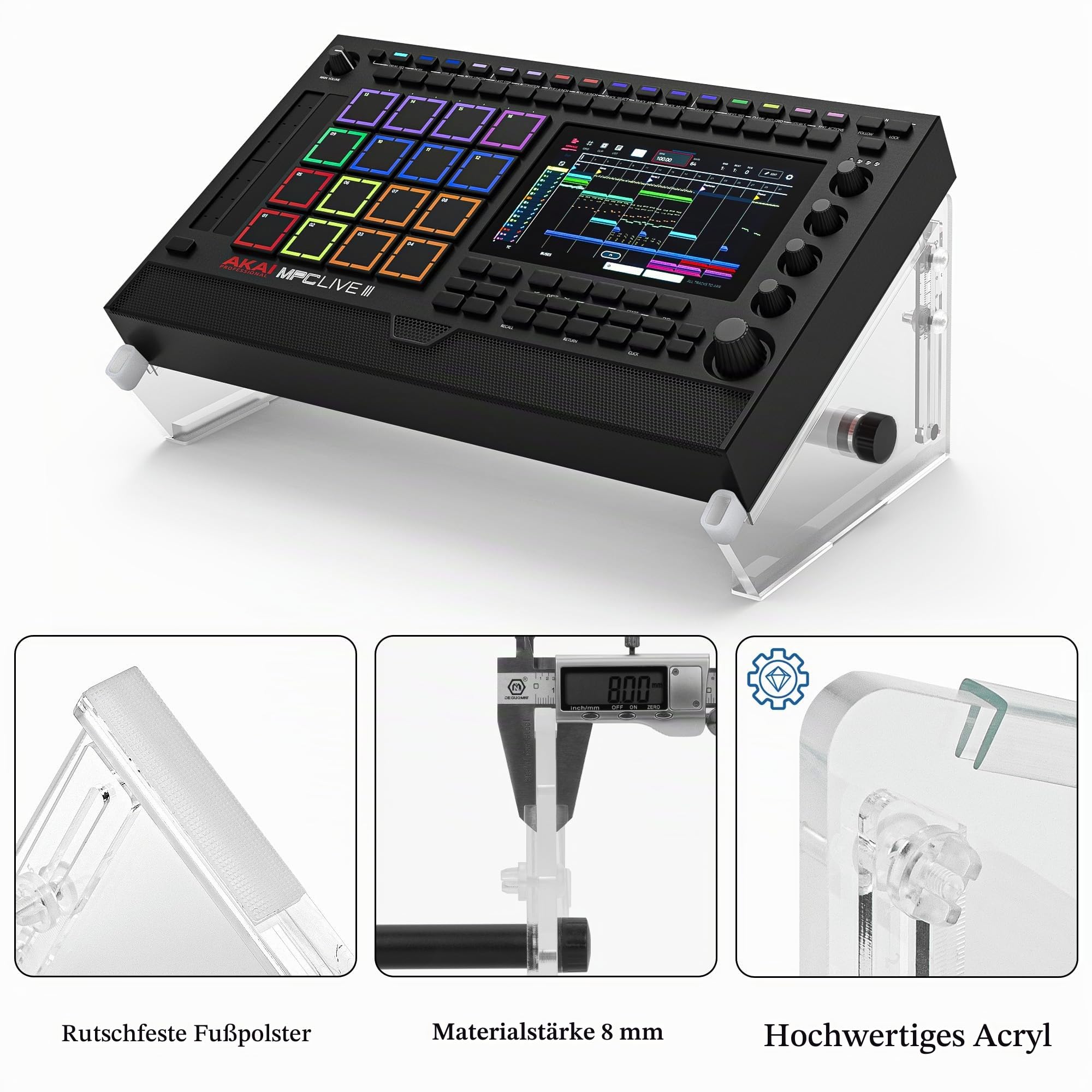 Geekria Audio-Interface Desktop-Ständer, Größe 11"–18,9" für MIDI-Controller/Drum-Machine/Sampler/Synth & mehr, kompatibel mit Akai Professional MPC Live III/Live II, Ableton Push 3