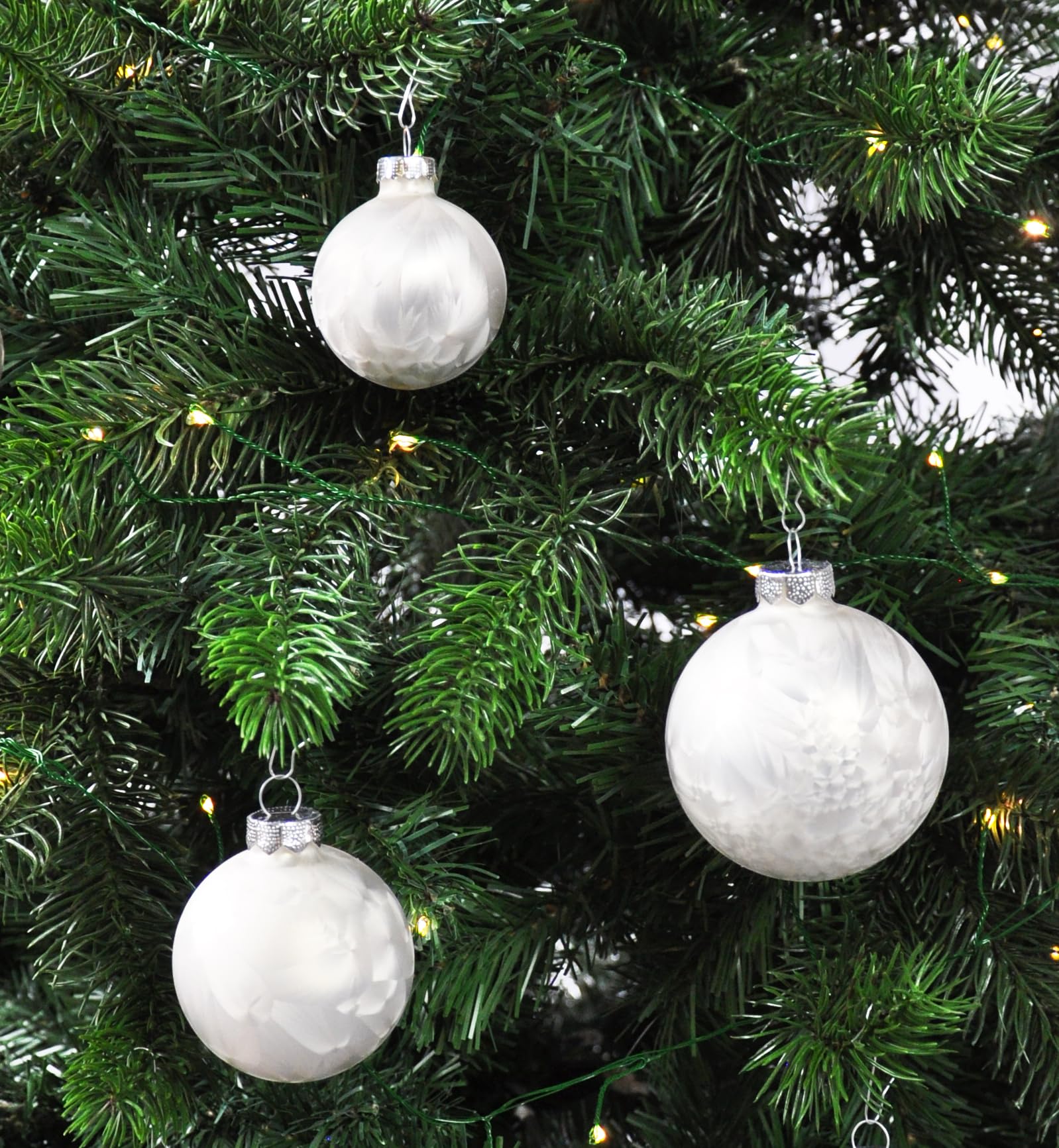 JACK by Inge Glas 60x Glas Christbaumkugeln 4 5 6 7 cm Eislack Weiß/Offwhite + Haken