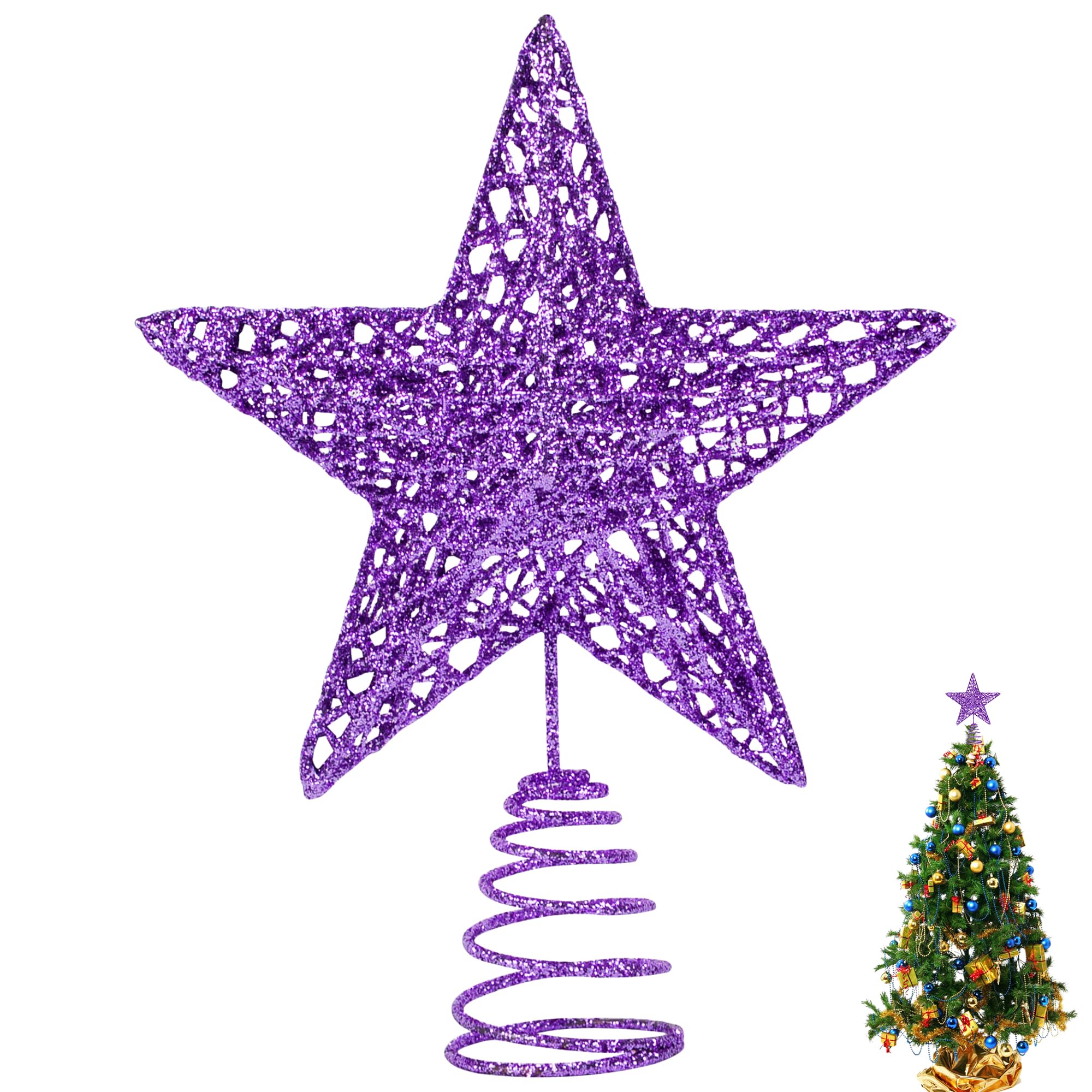 KEYIDO Purple Small Christmas Tree Topper Mini Star for Christmas Tree Metal Xmas Small Star for Top of Christmas Tree Decorations Width 12cm/5Inch High 15cm/6Inch