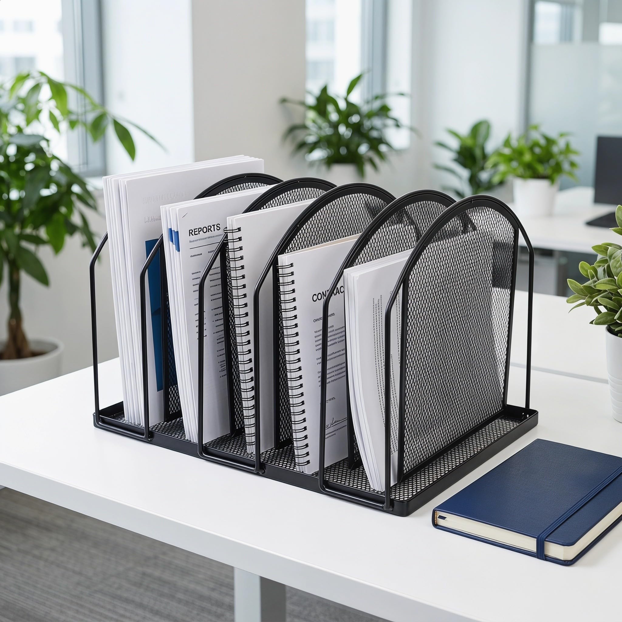 PRETYZOOM Moderner Schwarzer Aktenständer aus Eisen mit 5 Fächern und Verstellbarer Regalhöhe für Büroorganisation und Dokumentensortierung im Arbeitszimmer