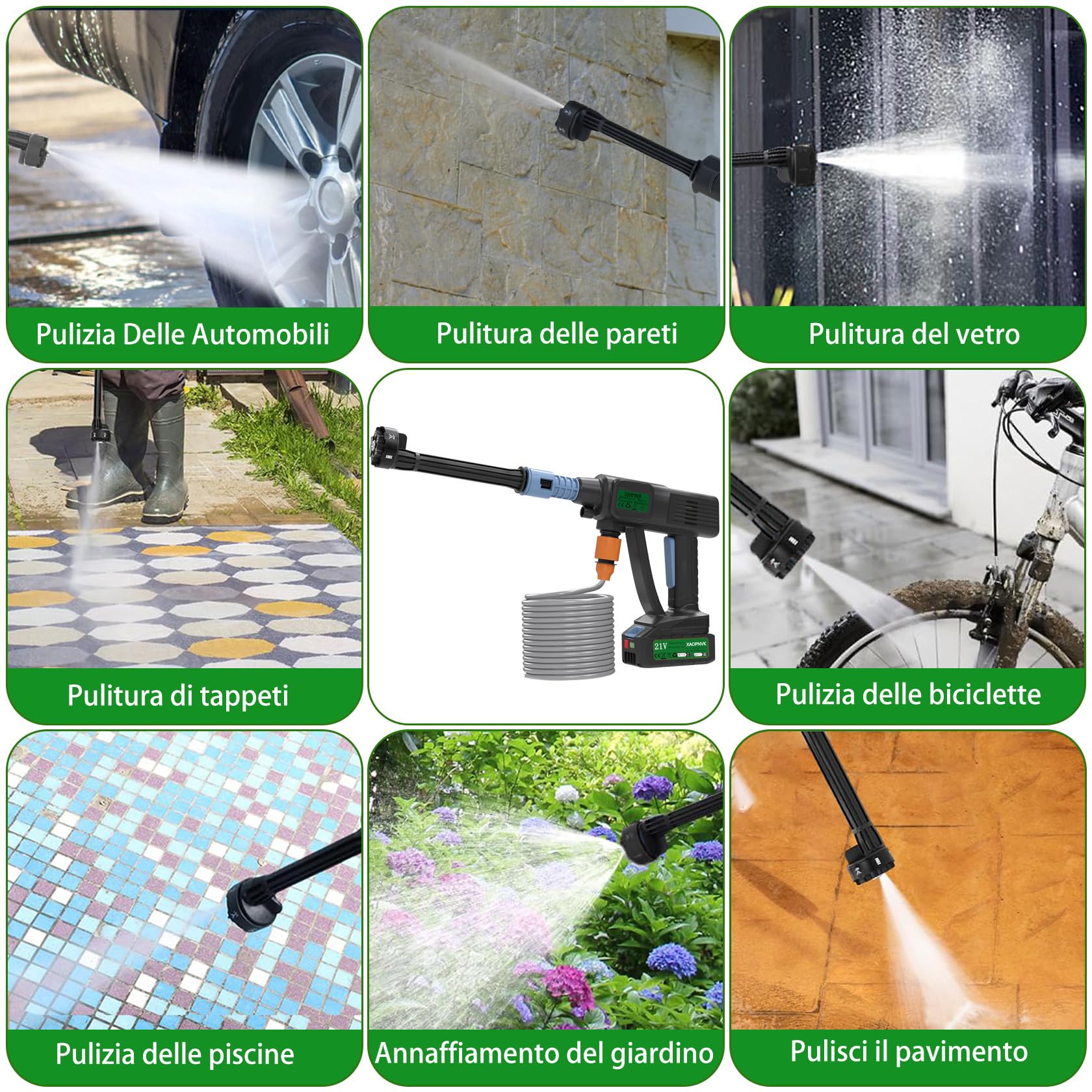 Idropulitrice Portatile a Batteria, Idropulitrice per Auto Cordless da 60 Bar con 2 Batterie, Ugello 6 in 1,Tubo da 5 Metri, per L'irrigazione, Pulizia, Lavaggio auto, Lavaggio Pavimenti(Nero)