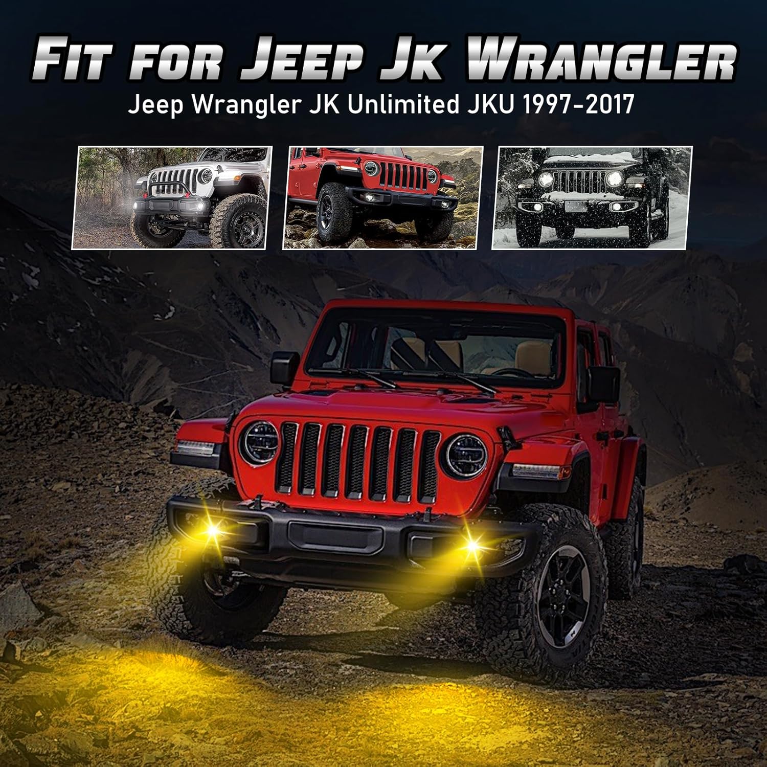 OPP ULITE JK Led Fog Lights White Yellow for Jeep Wrangler JK Unlimited JKU 1997-2017, 60W Plug And Play 4inch Led Work Driving Light, 2pc Pack