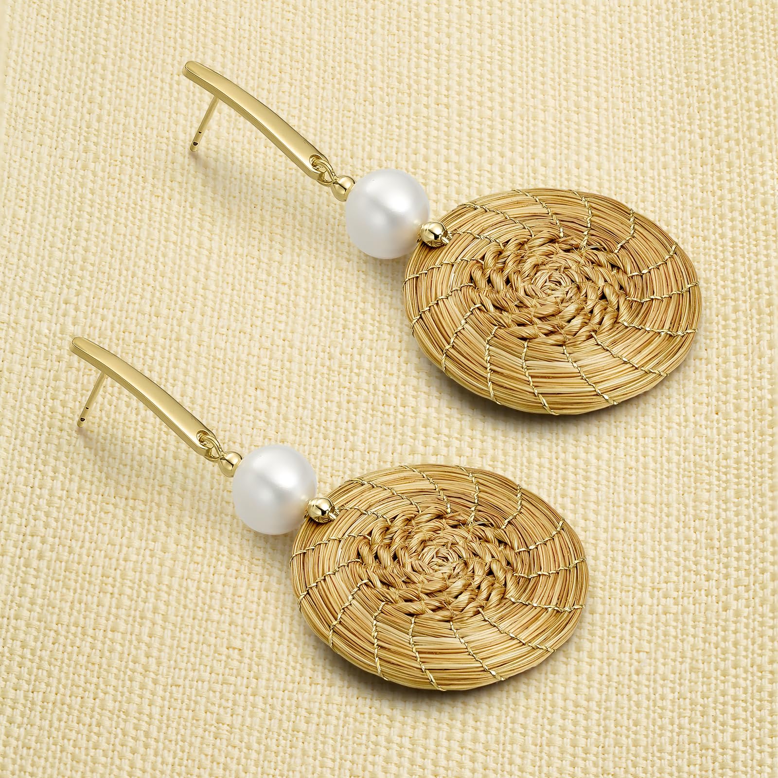 Pendientes Mandala de Oro Vegetal Trenzada con Perla 30 mm Vera Navarro
