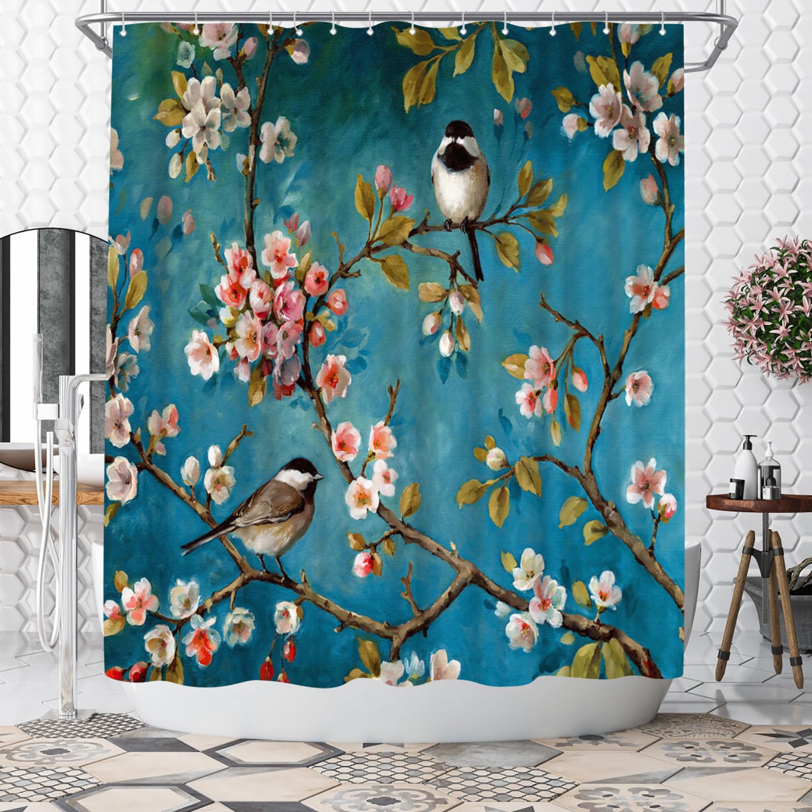 WELMECOBirds Shower Curtain Green Shower Curtain 72x72inch Polyester Fabric Bathroom Decor