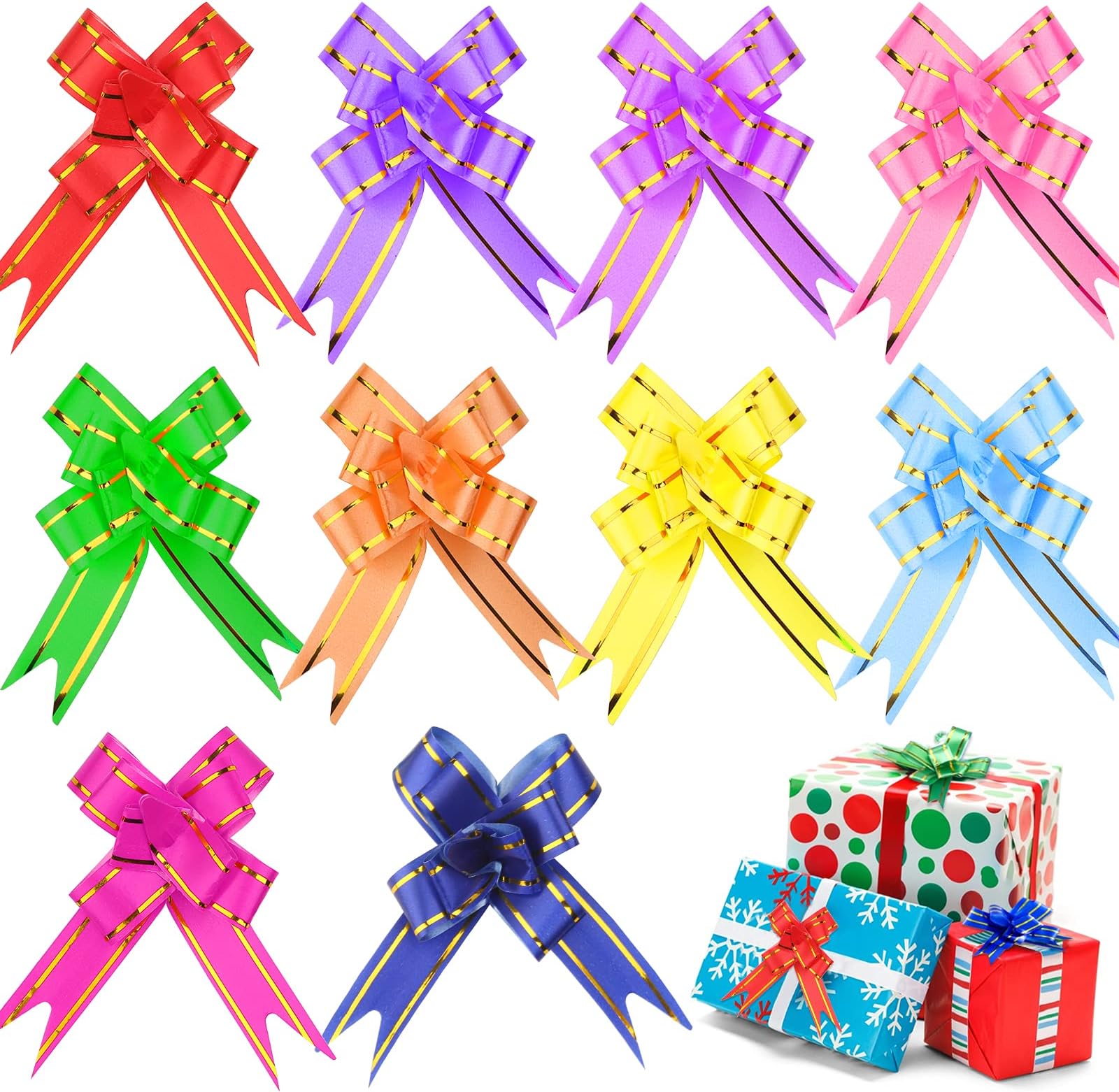 100Pcs Pull Bows for Gift Wrapping 10 Colors Gift Bows Ribbon Bows for Presents Pull Bow for Crafts Christmas Wedding Birthday Party