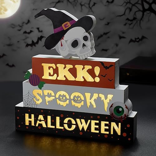 Miniatura 8 de BlcTec Decoraciones de otoño para el hogar, letrero de bloque de madera iluminado de Acción de Gracias con letras 3D, calabaza, pavo, arces, fruta,