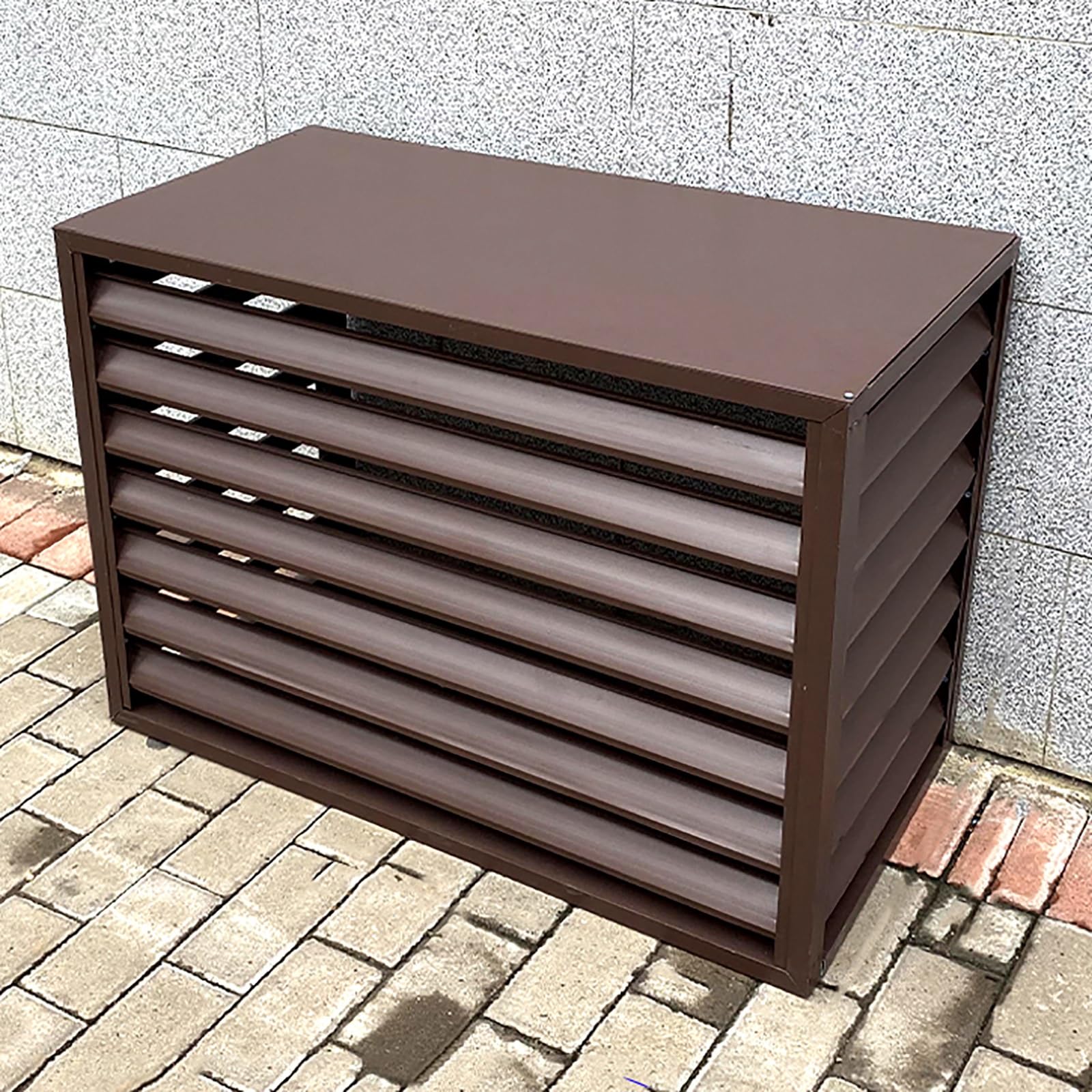 QYMYOZ Outdoor AC Unit Cover Heavy Duty Aluminum Heat Pump Protector for 1.5P/2~3P/5P Air Conditioners Weatherproof Leaf Protection Brown (120x70x150cm)