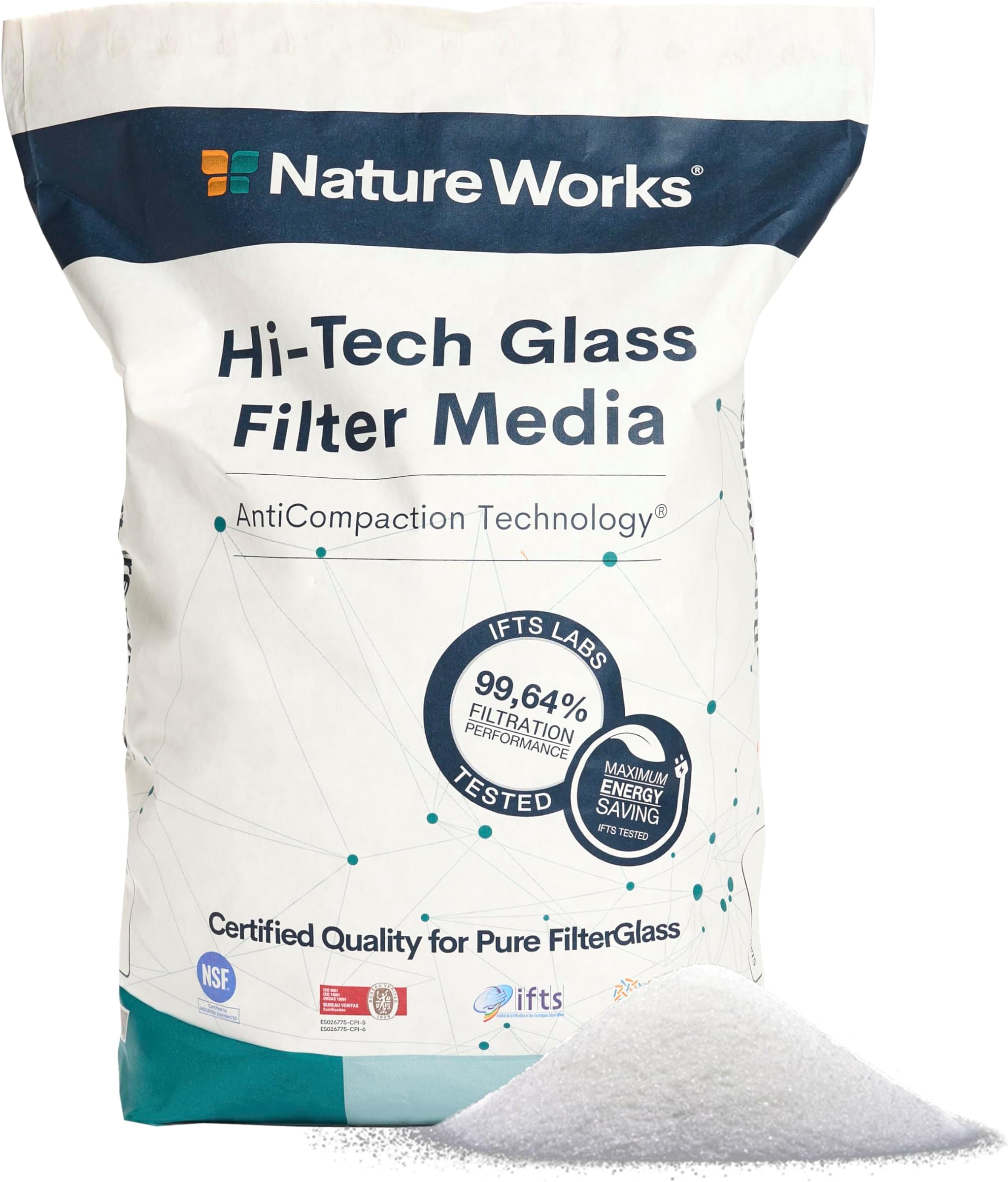 – NATURE WORKS Filter Sand for Swimming Pool with 99.64% Filtering Power, Reduces Water and Energy Consumption, Made with Technical Glass for Maximum Hygiene - Bag 10 kg