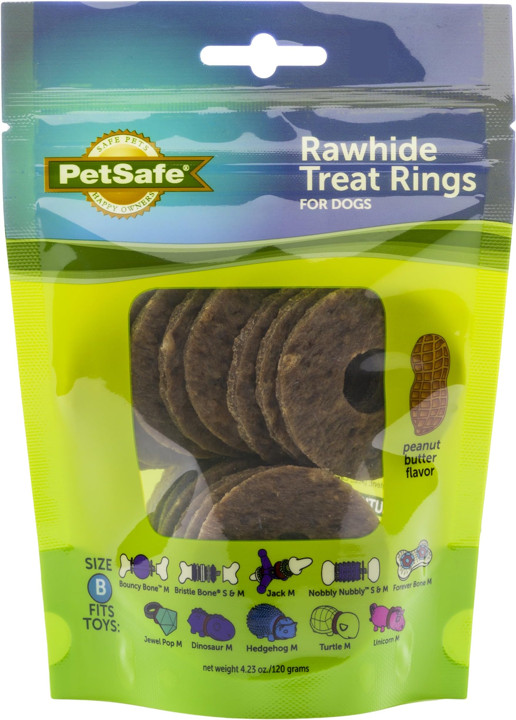PetSafe Natural Rawhide Treat Ring Refills, Size B, Peanut Butter Flavor, Replacement Treats Busy Buddy Treat Ring Holding Toys