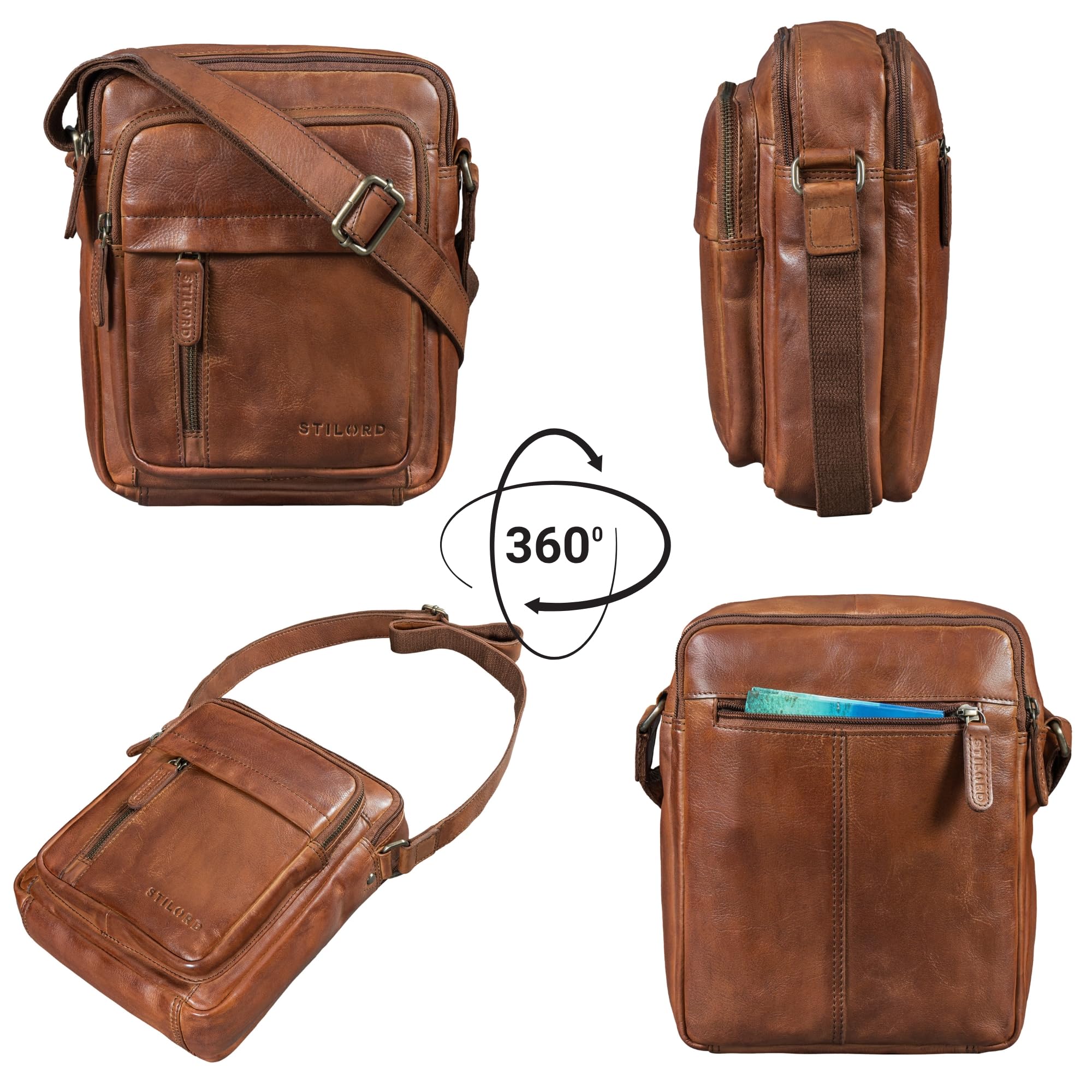 STILORD "Ivano Bolso Pequeño Cuero Para Hombre Bandolera Crossbody Bolsos De Mensajero Compacto Para Tablet De 10,9 Pulgadas Piel Auténtica Color:maraska - marrón