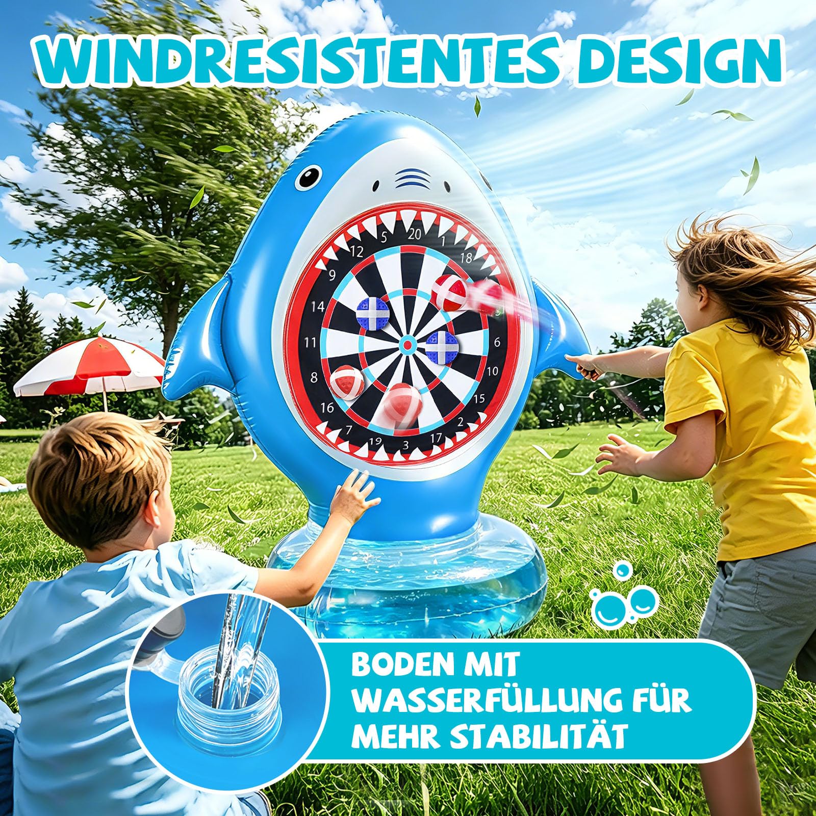 Aufblasbare Dartscheibe für Pool, Wurfspiel mit 10 Klettbällen, Wasserspielzeug für Kinder Erwachsene, Pool Spielzeug Outdoor Indoor Party Spiel Garten Strand Sommer (Ohne Beleuchtung)