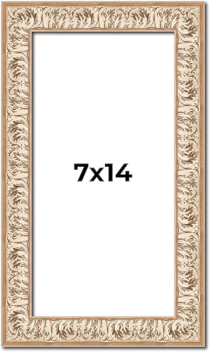 Marco de tiza dorada de 7 x 14 pulgadas, color blanco lavado, ancho de moldeo de 1.5 pulgadas, marco vintage Aurora con plexiglás acrílico UV,