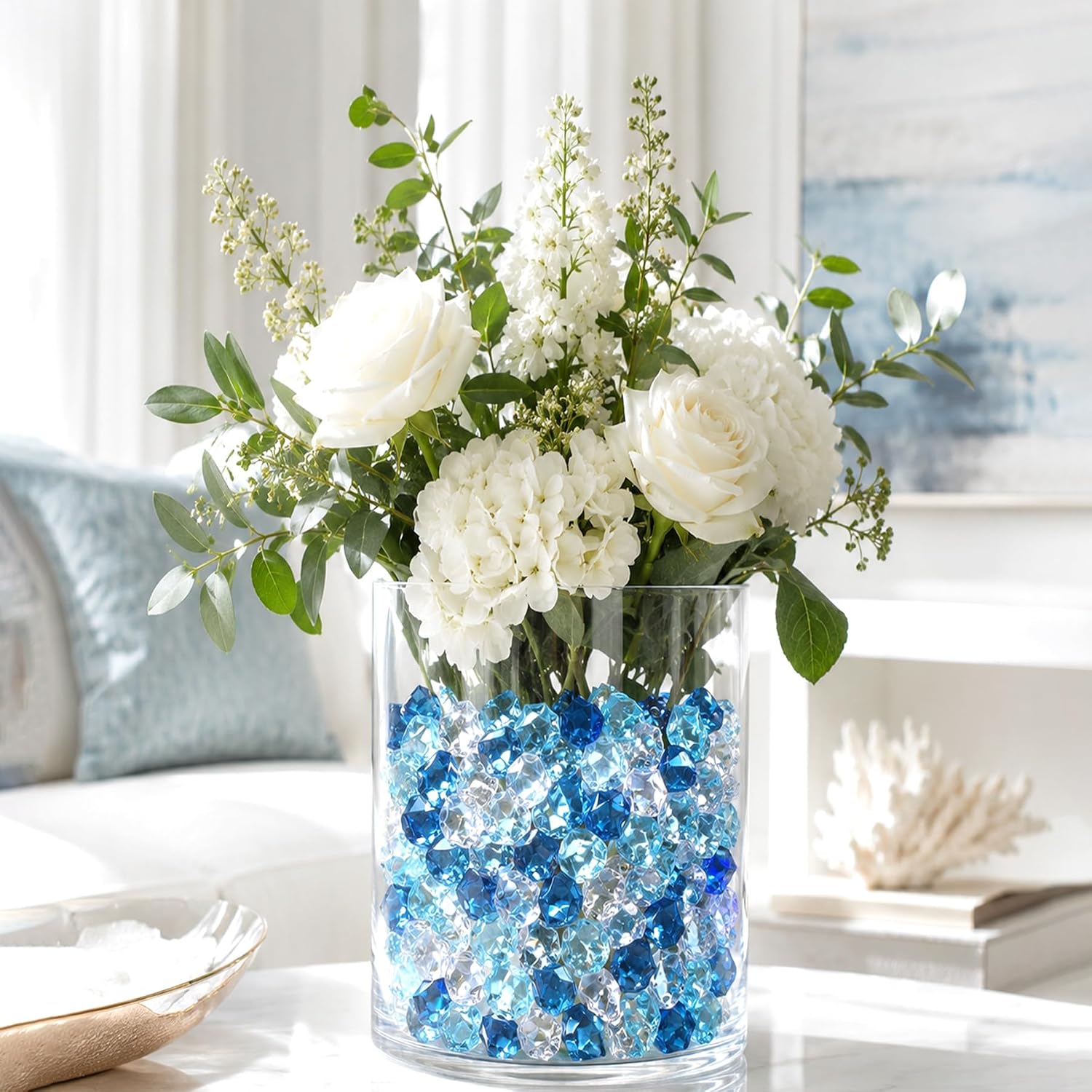 850PCS Blue Mixed Acrylic Fake Gems, Crushed Ice Rocks, Fake Diamonds
