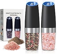 BELRIGO Gravity Salt & Pepper Grinder Set with LED Light, Automatic Battery Electric Shakers, Adjustable Coarseness, 2-Pack Black
