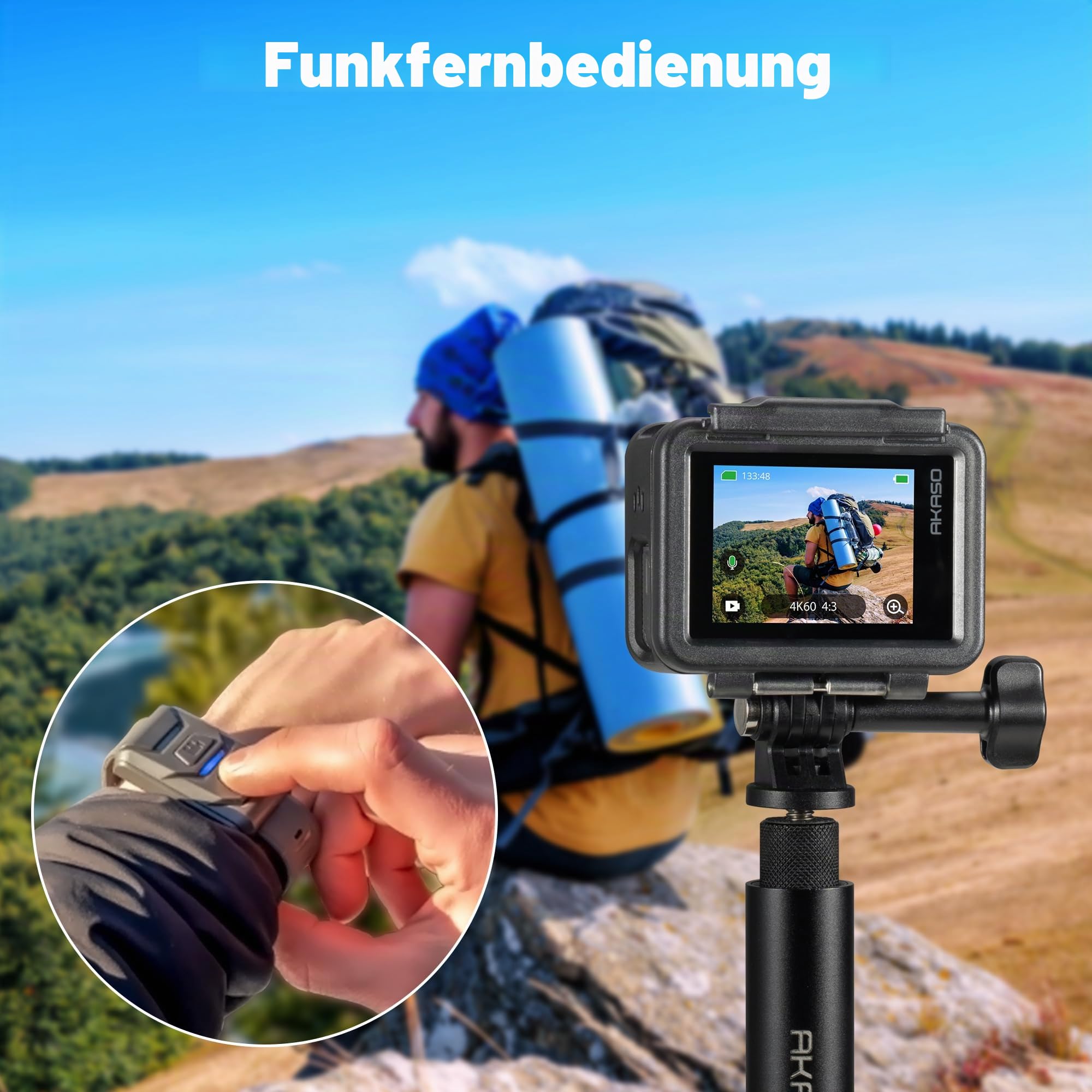 AKASO Action Cam 4K60FPS-Unterwasserkamera 20MP 60M Wasserdicht SuperSmooth Stabilisierung EIS 4.0,WLAN Actioncam mit 150° Weitwinkel,4xZoom,8X Slo-mo,2x1550mAh Akkus-Brave 8 Lite