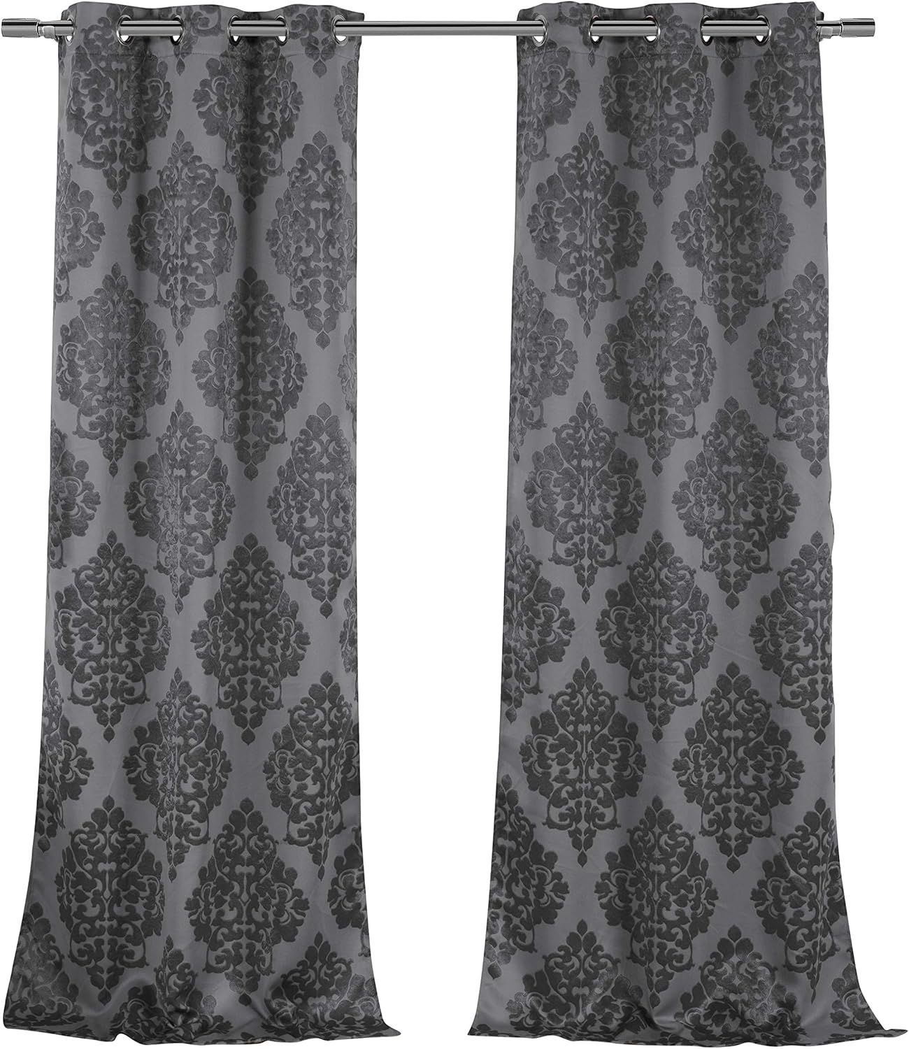 Duck River Damask Blackout Curtain, 36x96 (2 Pieces), Grey